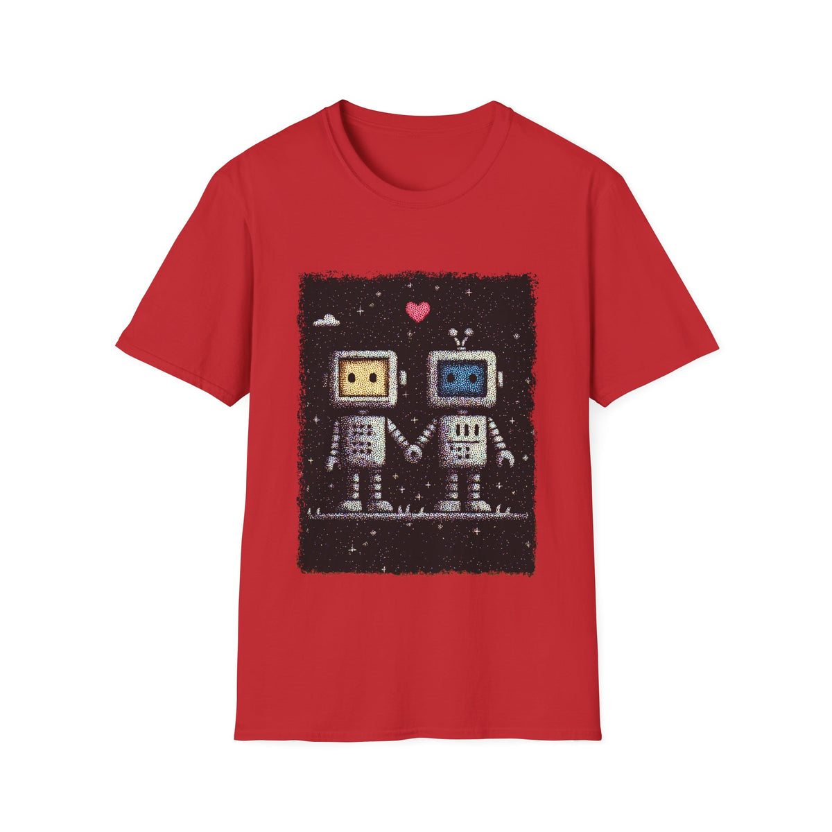 ❤️ Digital Love – Cute Robots in Love Graphic T-Shirt | Romance Tee, Unisex, Colors ⚫🔵🔴🟠🟡⚪