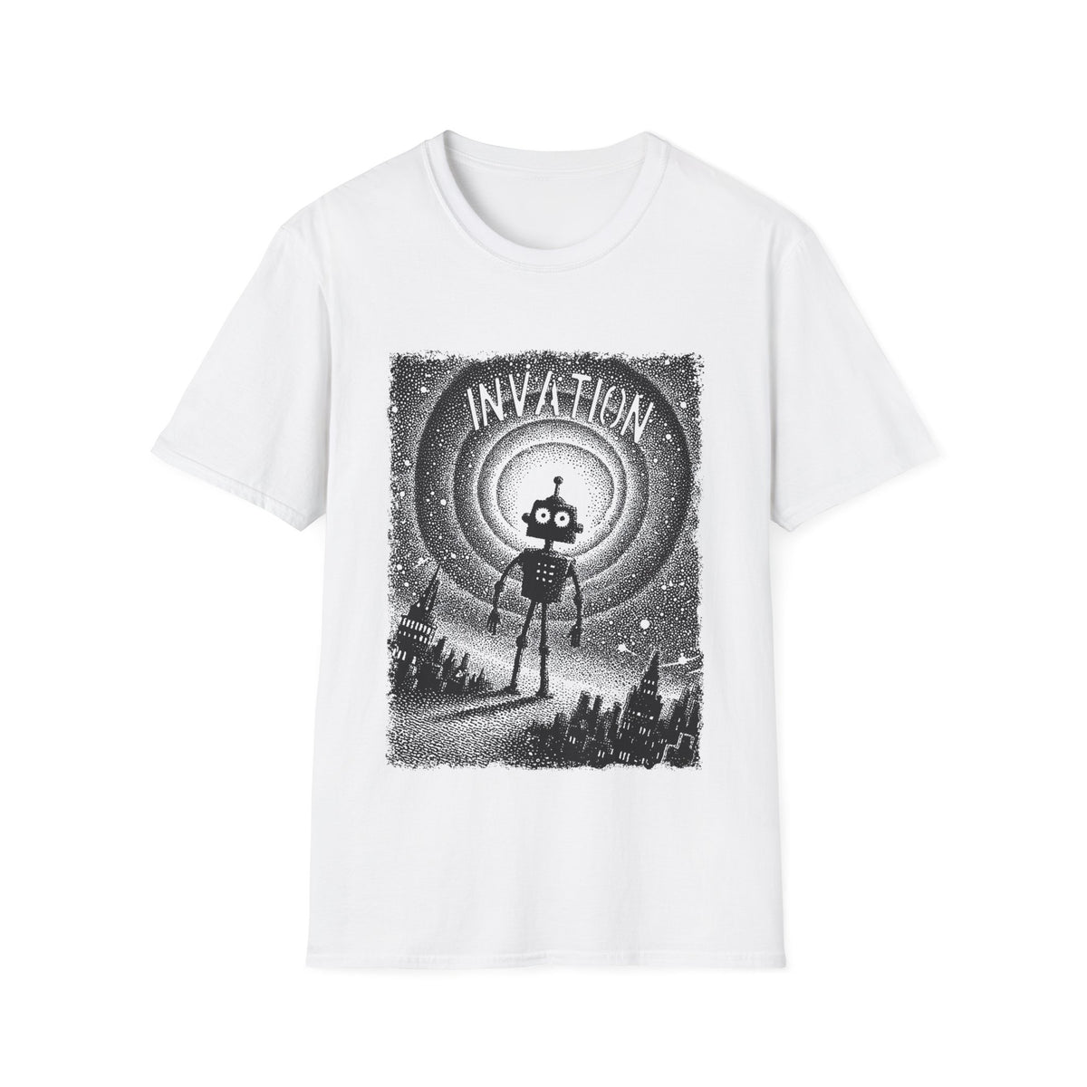 🤖 Invasion Graphic T-Shirt, Unisex, Colors ⚫🔵🔴🟠🟡⚪