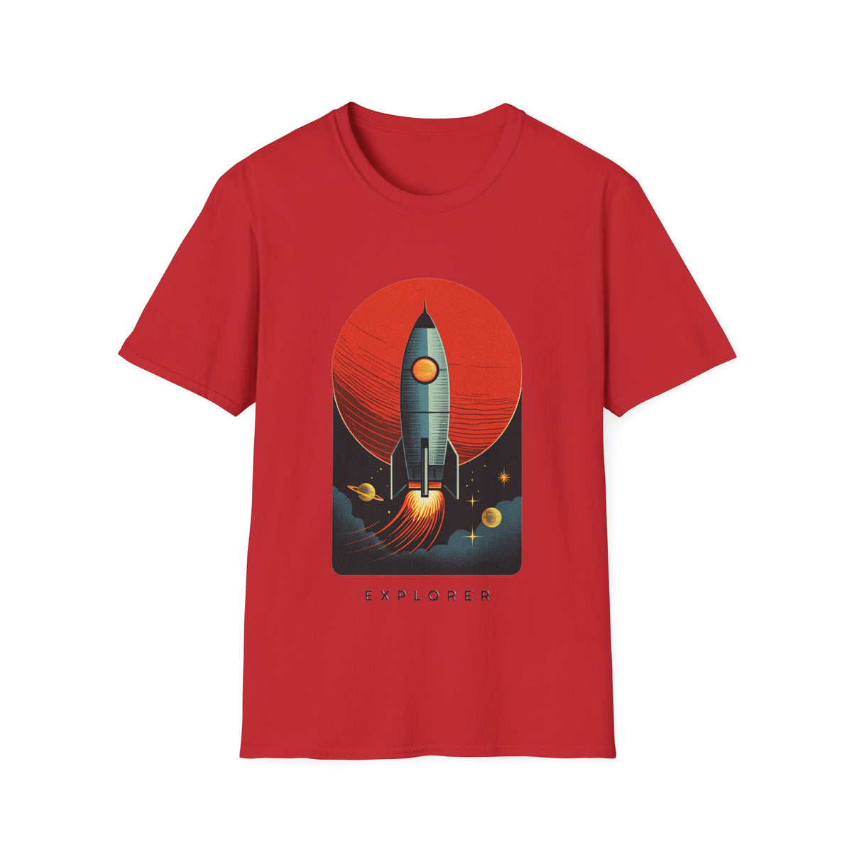 🚀 Retro Rocket Explorer T-Shirt | Space Adventure, Unisex, Colors ⚫🔵🔴🟠🟡⚪