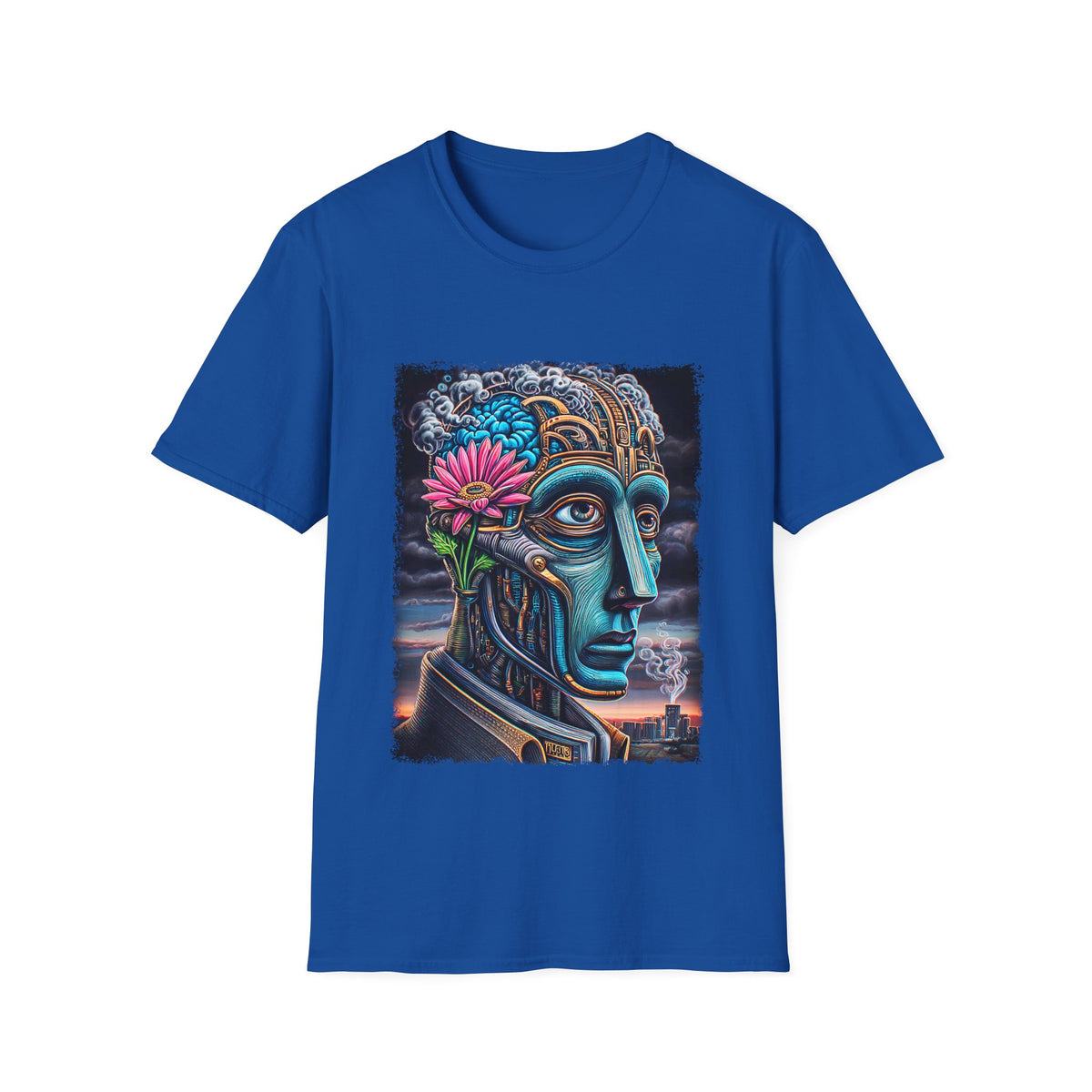 🖼️ Surreal T-Shirt – Mechanical Human Art, Unisex, Colors ⚫🔵🔴🟡⚪
