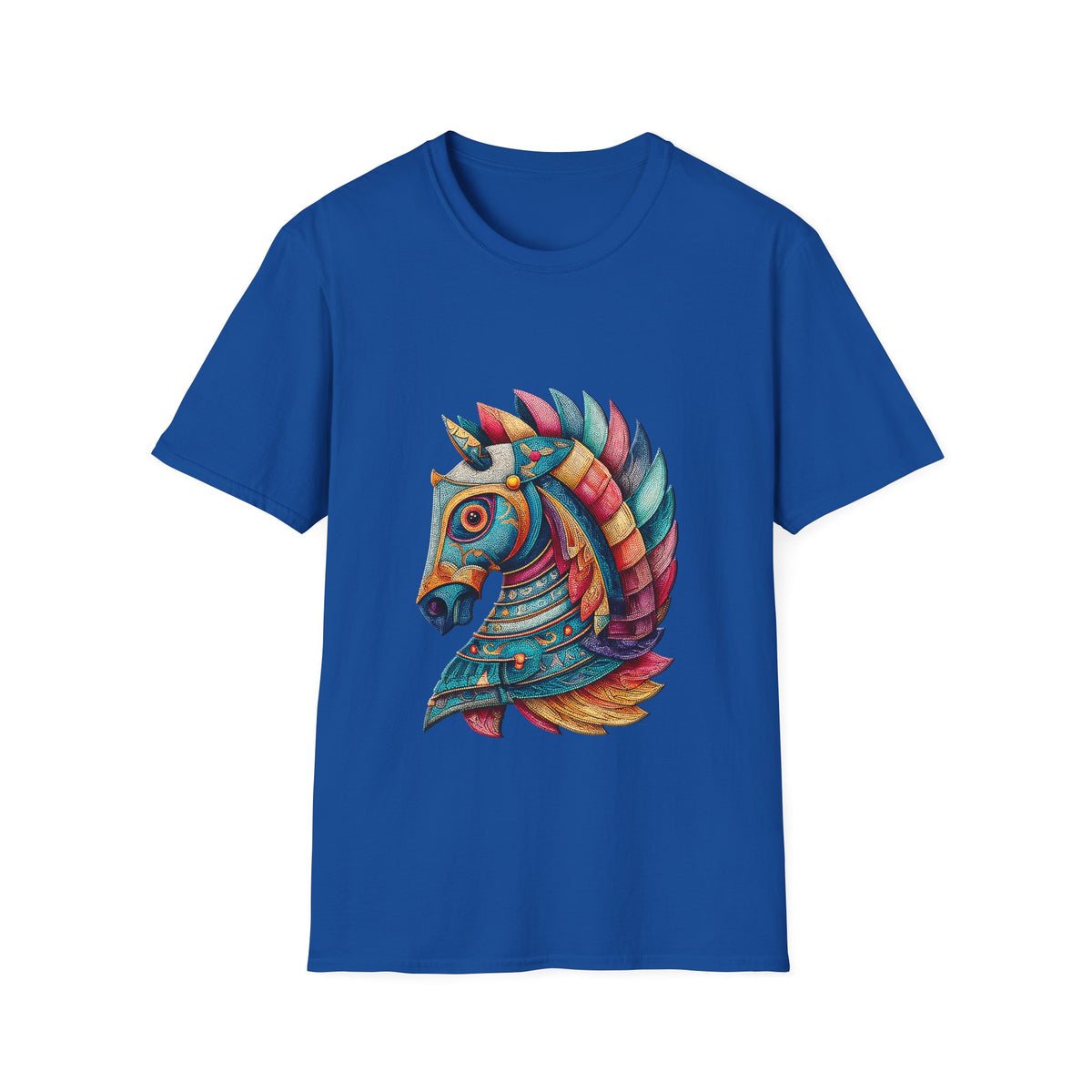 ♘ Mosaic Horse T-Shirt | Colorful Geometric Horse Art Tee, Unisex, Colors ⚫🔵🔴🟡⚪