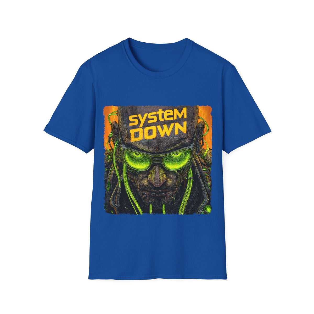 👾 System Down T-Shirt – Cyberpunk Graphic Tee, Unisex, Colors ⚫🔵🔴🟡⚪