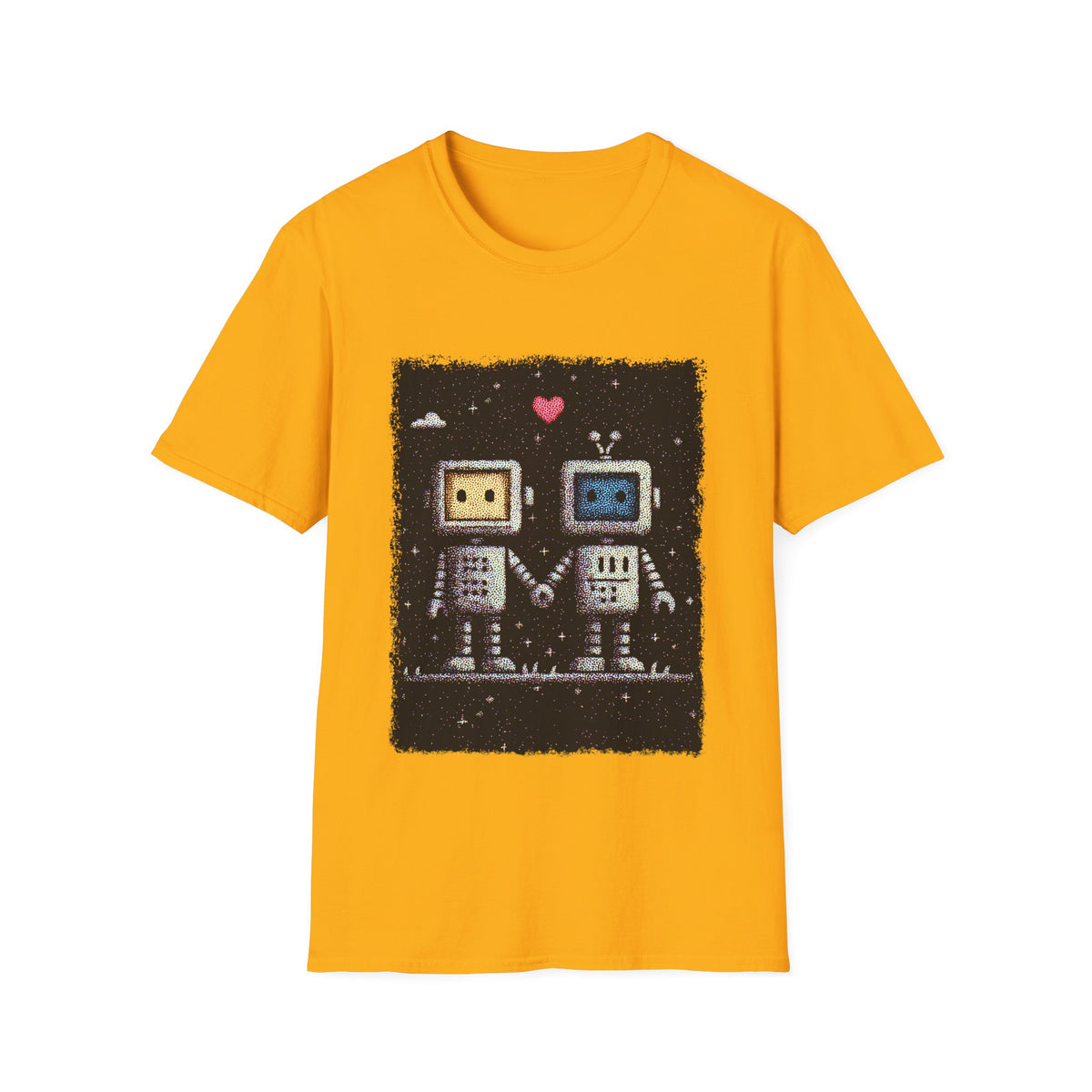 ❤️ Digital Love – Cute Robots in Love Graphic T-Shirt | Romance Tee, Unisex, Colors ⚫🔵🔴🟠🟡⚪