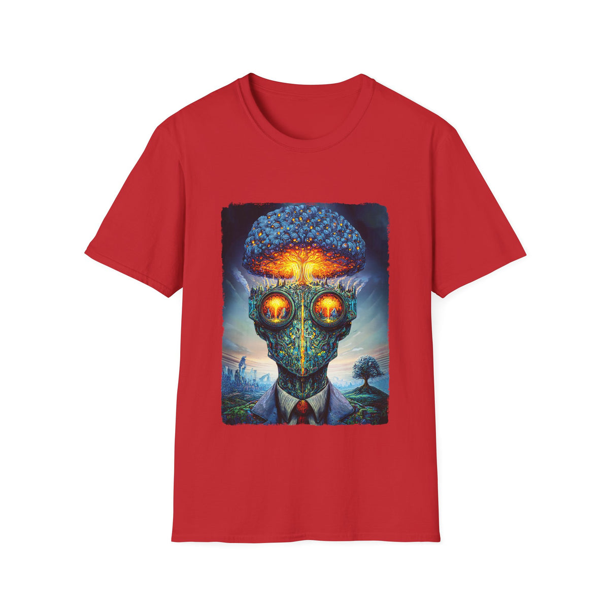 🤯 Atom Head – Surreal Streetwear Graphic Tee, Unisex, Colors ⚫🔵🔴🟡⚪