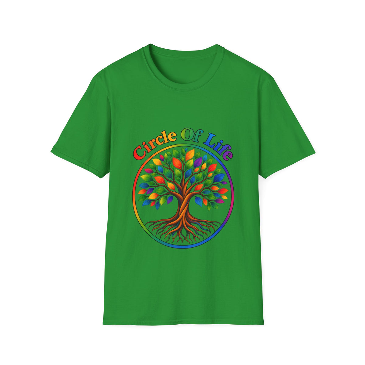 🌳 Circle of Life Tree T-Shirt – Colorful Nature & Growth Graphic Tee, Unisex, Colors ⚫🔵🔴🟢🟠🟡⚪