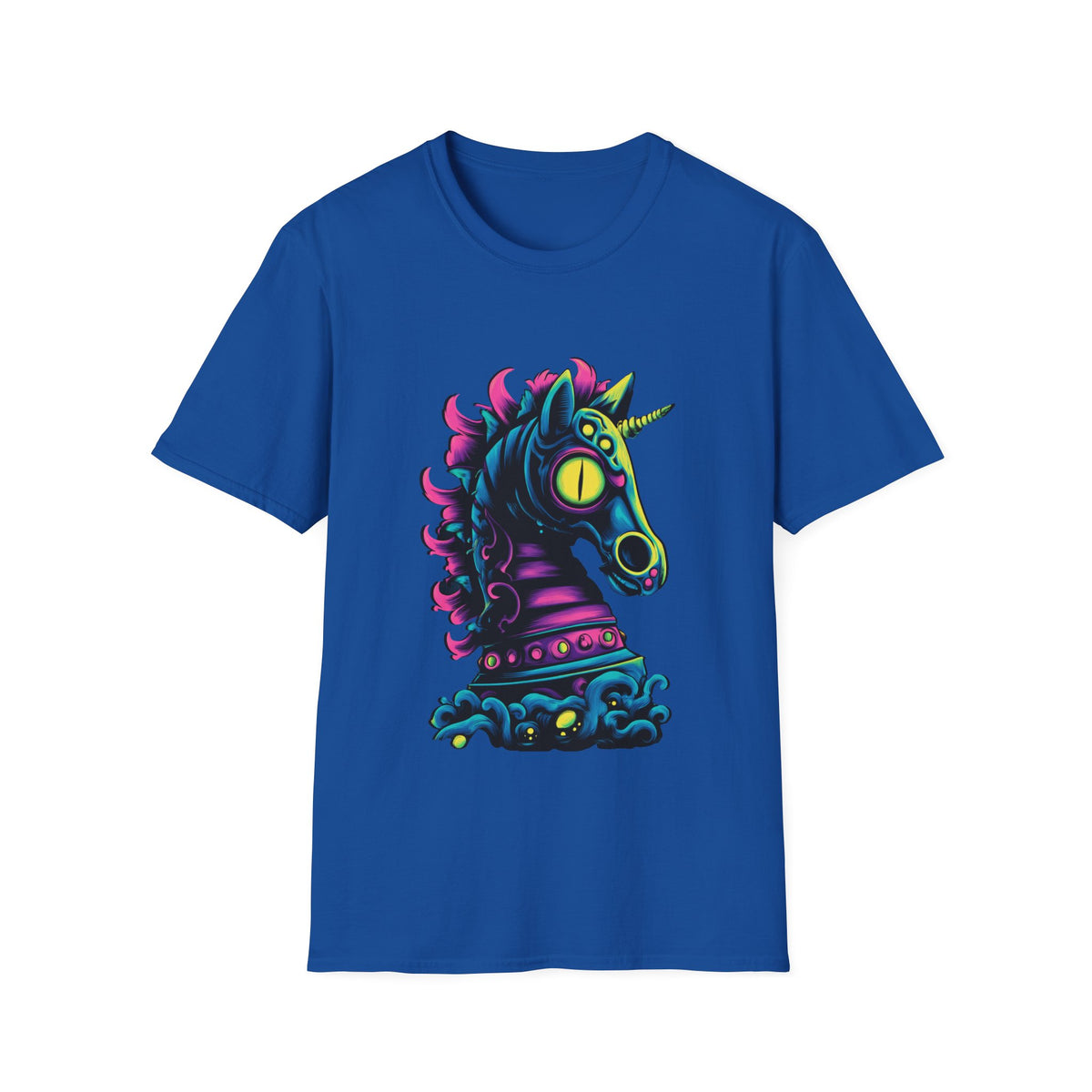 ♞ Psychedelic Horse Head T-Shirt – Trippy Colorful Stallion Graphic Tee, Unisex, Colors ⚫🔵🔴🟡⚪