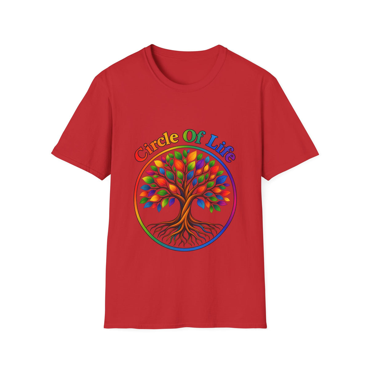 🌳 Circle of Life Tree T-Shirt – Colorful Nature & Growth Graphic Tee, Unisex, Colors ⚫🔵🔴🟢🟠🟡⚪