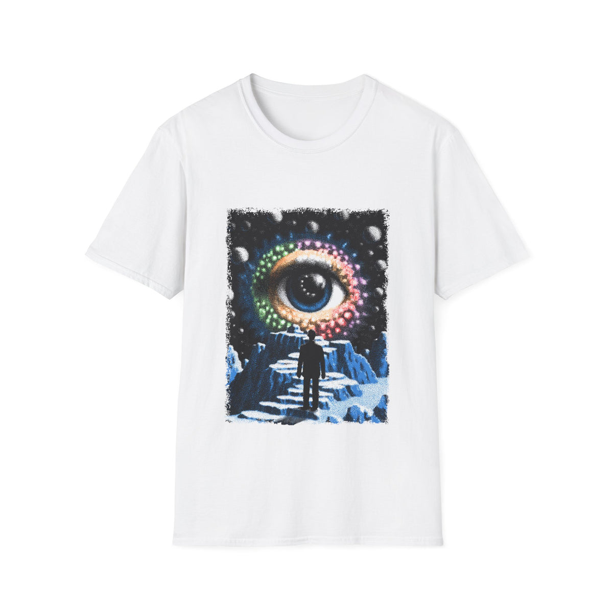 👁️ Surreal Watcher T-Shirt – Abstract Cosmic Vision Art Tee, Unisex, Colors ⚫🔵🔴🟡⚪