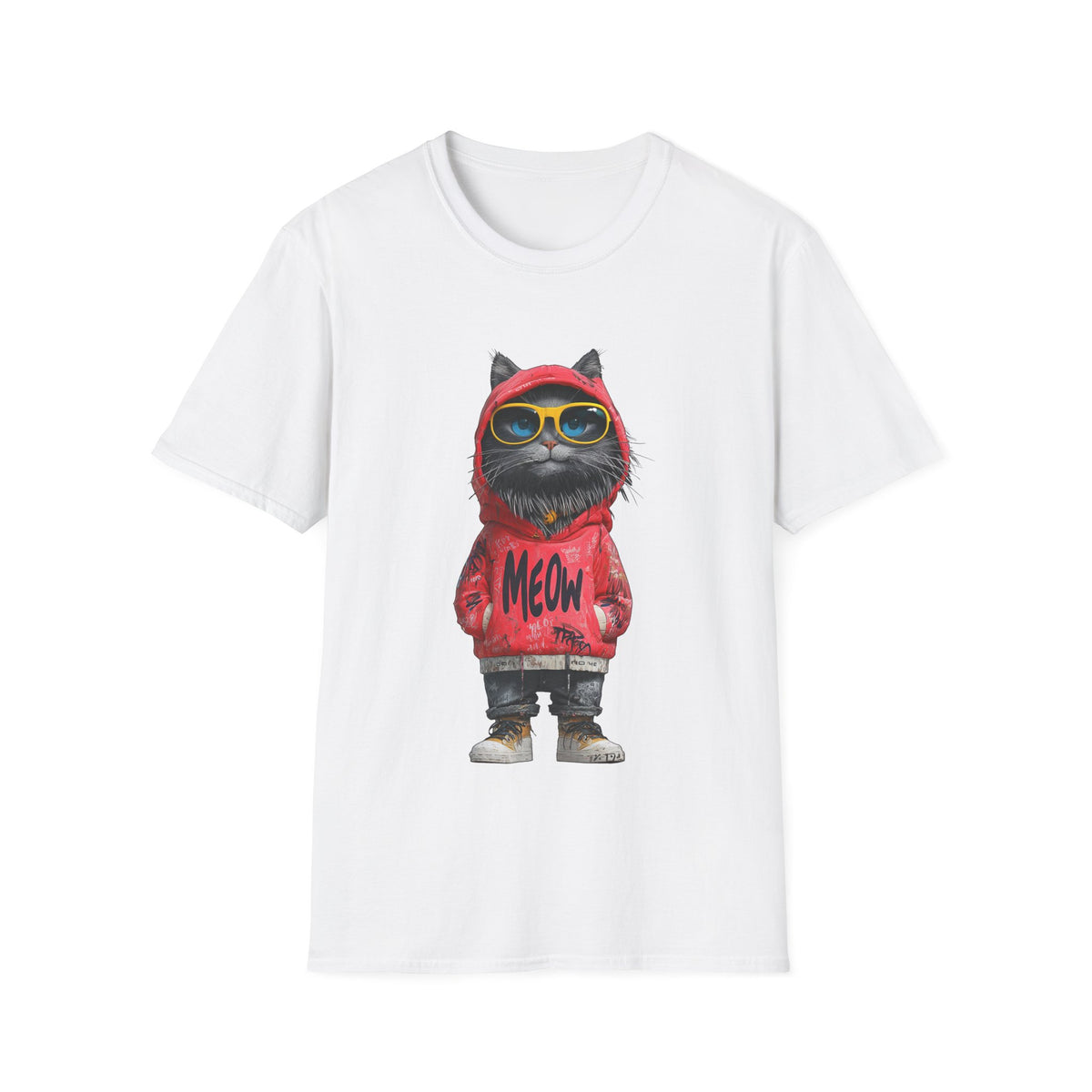 😎 Cool Hooded Cat T-Shirt, Unisex, Colors ⚫🔵🔴🟡⚪