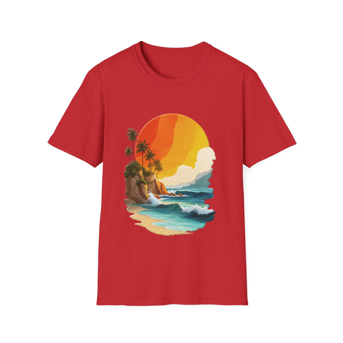 🌊 Ocean Sunset T-Shirt – Coastal Waves & Golden Horizon Graphic Tee, Unisex, Colors ⚫🔵🔴🟡⚪