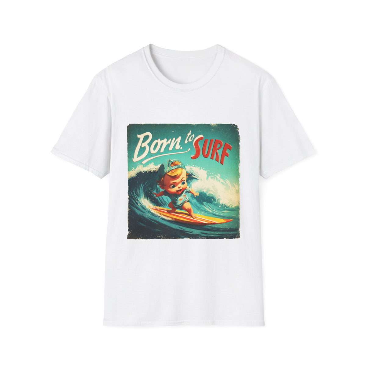 🏄 Baby Surfer – Vintage Vibes Cute Surfing Sports T-Shirt, Unisex, Colors ⚫🔵🔴🟡⚪