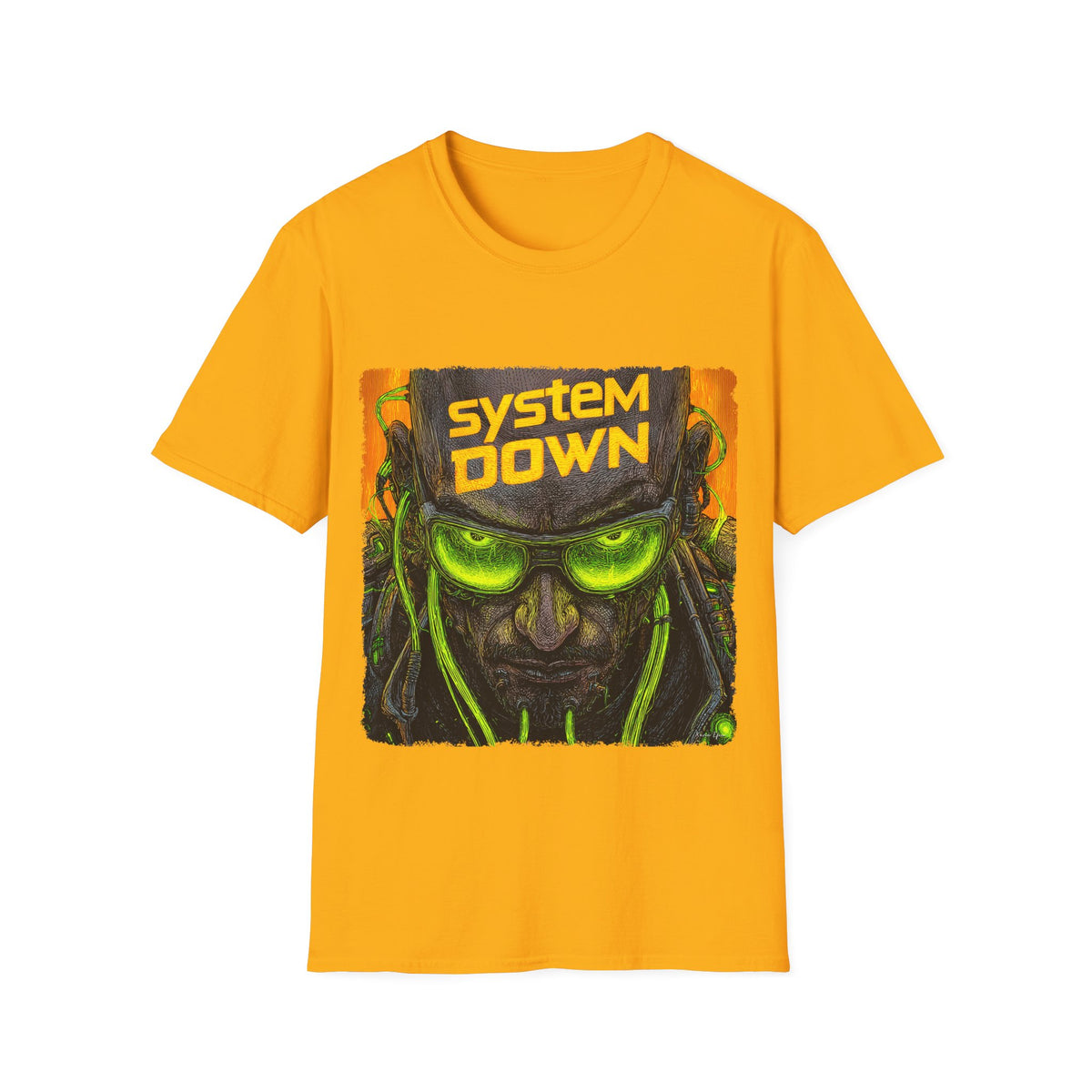 👾 System Down T-Shirt – Cyberpunk Graphic Tee, Unisex, Colors ⚫🔵🔴🟡⚪