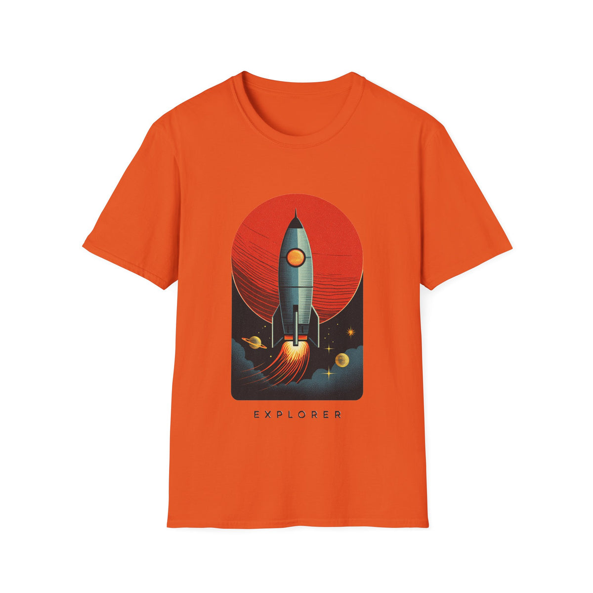 🚀 Retro Rocket Explorer T-Shirt | Space Adventure, Unisex, Colors ⚫🔵🔴🟠🟡⚪