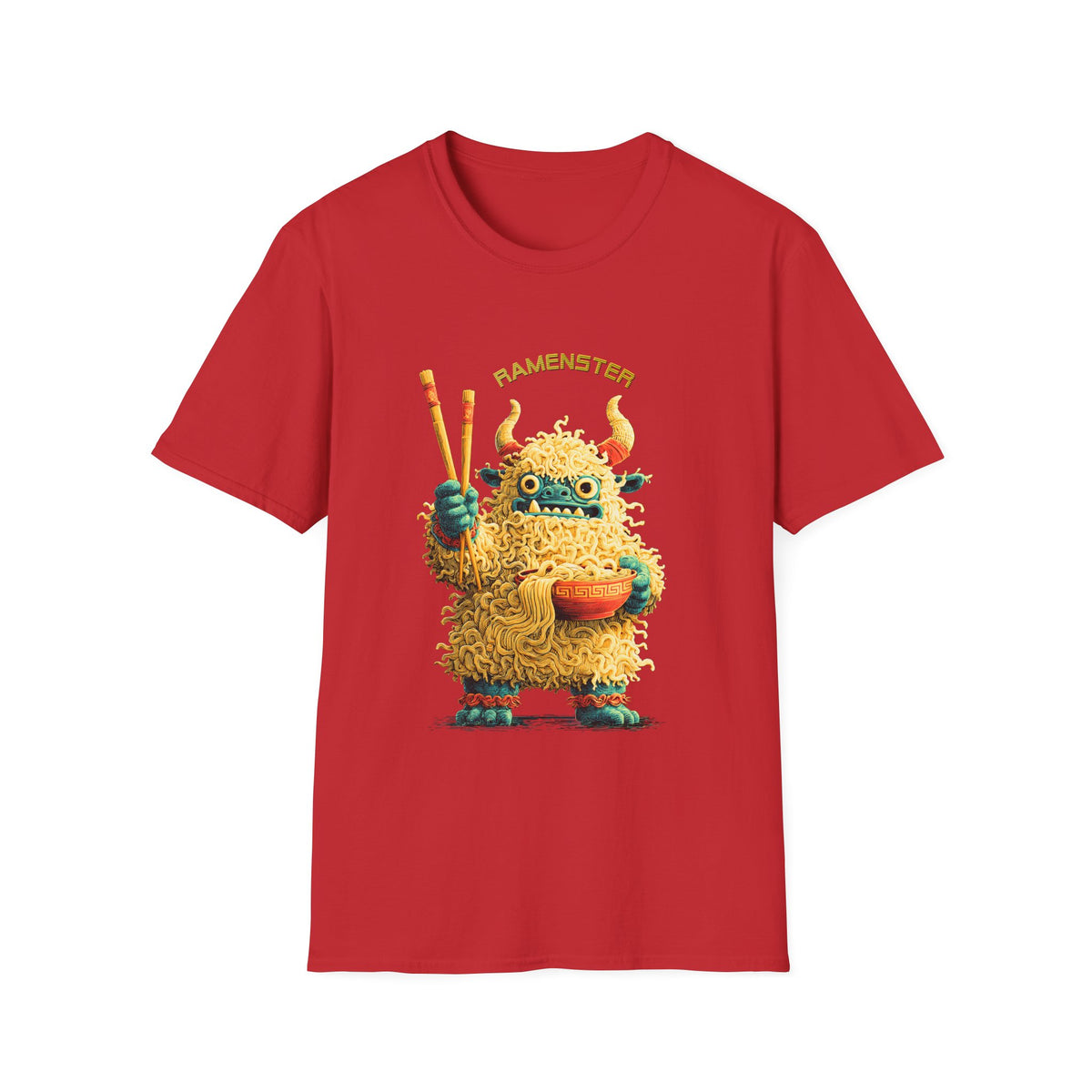 🍜 Ramen Monster – Slurp of Destruction Japanese Noodle T-Shirt, Unisex, Colors ⚫🔵🔴🟡⚪