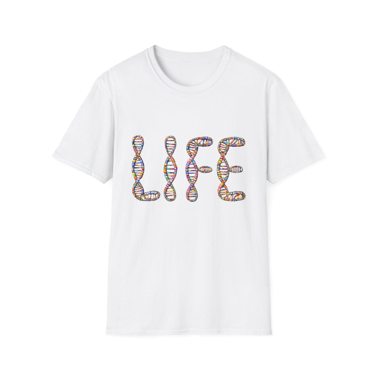 🧬 DNA "LIFE" T-Shirt – Minimalist Science & Biology Graphic Tee, Unisex, Colors ⚫🔵🔴🟡⚪