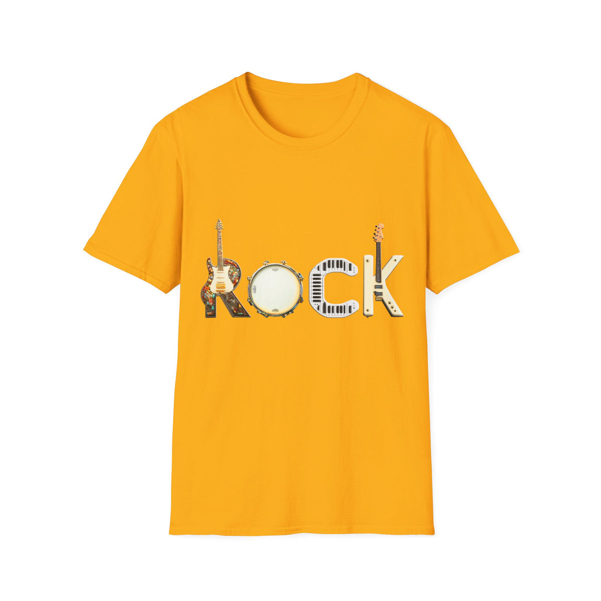 🎵 Rock Instrument Typography T-Shirt, Unisex, Colors ⚫🔵🔴🟡⚪