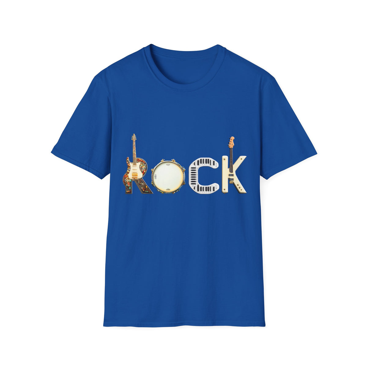 🎵 Rock Instrument Typography T-Shirt, Unisex, Colors ⚫🔵🔴🟡⚪