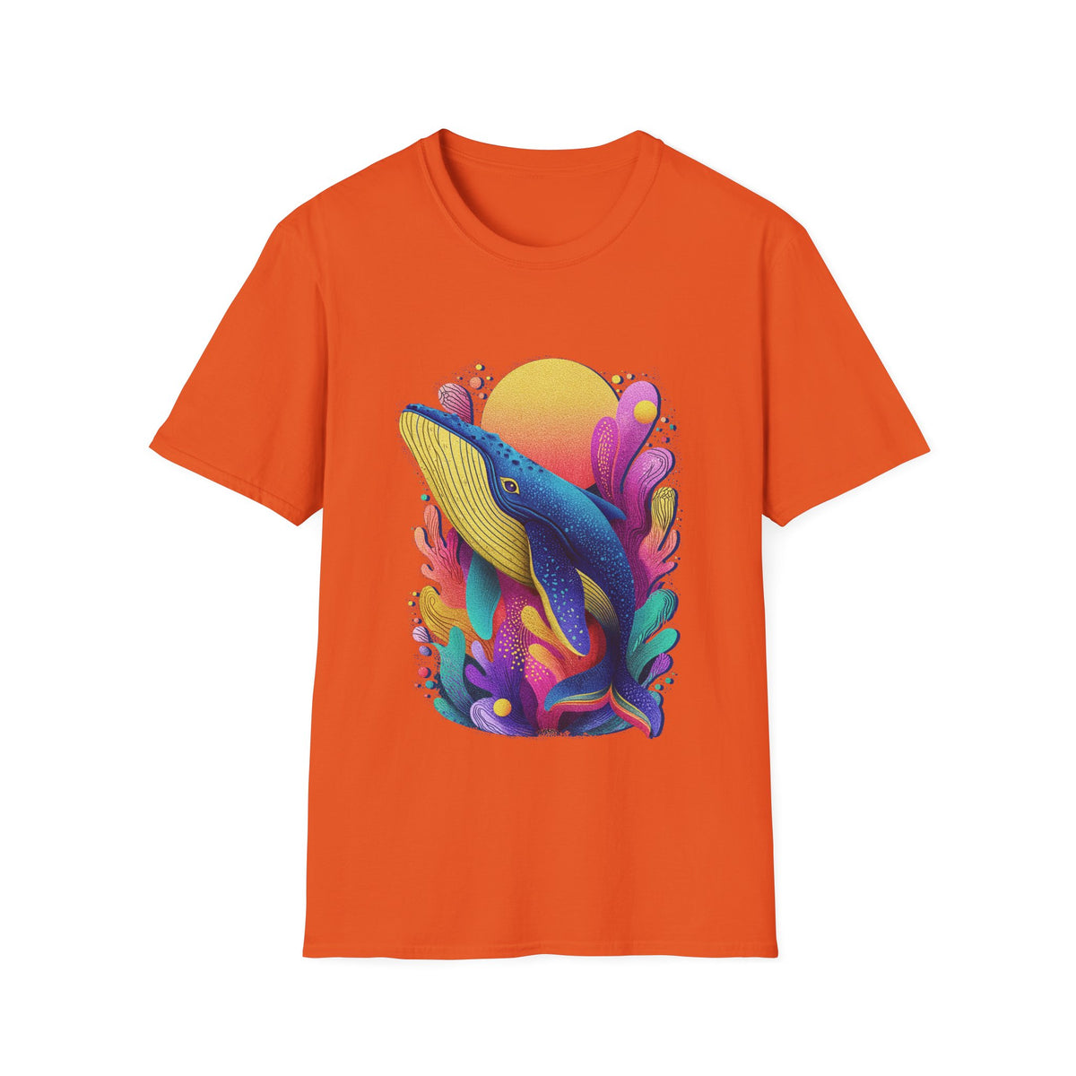 🐳 Majestic Whale Ocean T-Shirt – Minimal Marine Life Graphic Tee, Unisex, Colors ⚫🔵🔴🟠🟡⚪