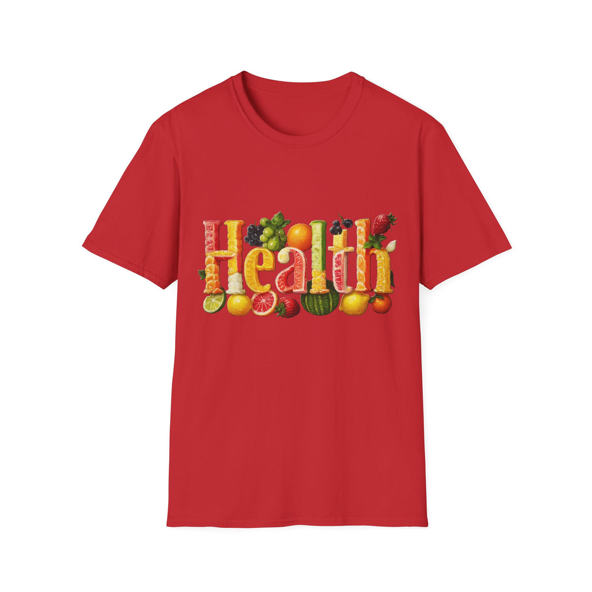 ⚕️ Health Typography Fruit T-Shirt | Healthy Lifestyle, Unisex, Colors ⚫🔵🔴🟡⚪