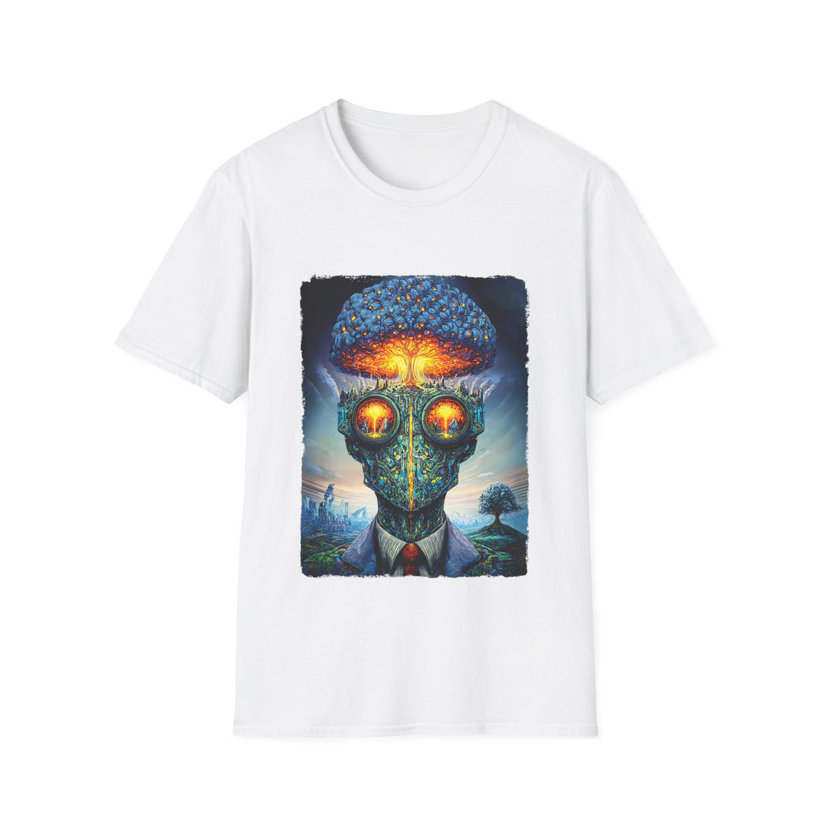 🤯 Atom Head – Surreal Streetwear Graphic Tee, Unisex, Colors ⚫🔵🔴🟡⚪