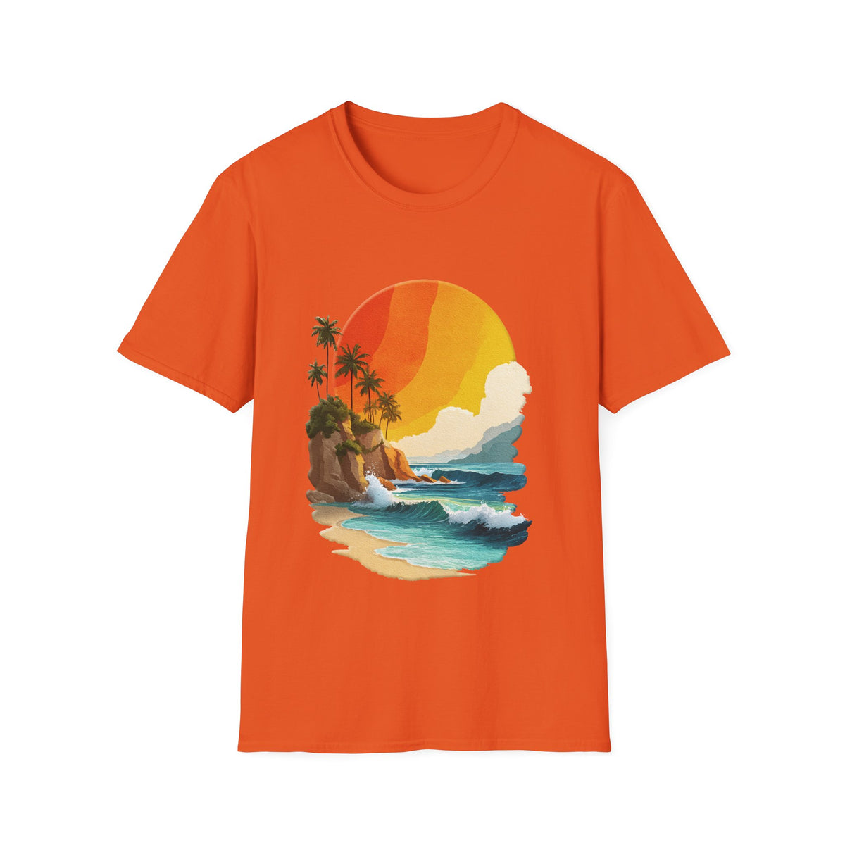 🌊 Ocean Sunset T-Shirt – Coastal Waves & Golden Horizon Graphic Tee, Unisex, Colors ⚫🔵🔴🟡⚪