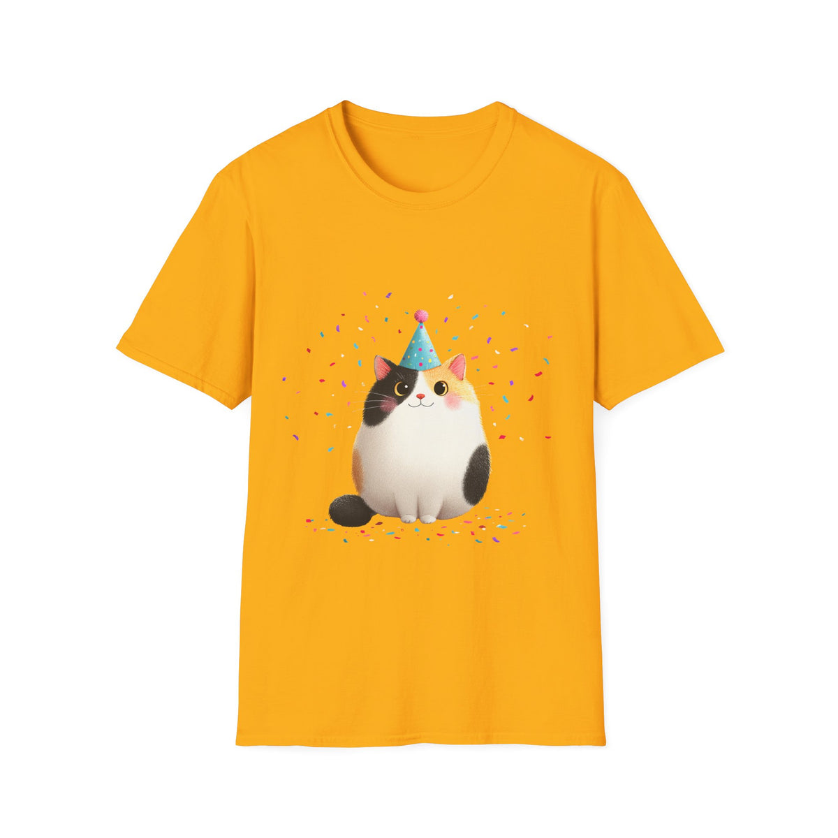 🥳 Cute Cat Birthday T-Shirt | Funny Kitty Celebration, Unisex, Colors ⚫🔵🔴🟠🟡⚪