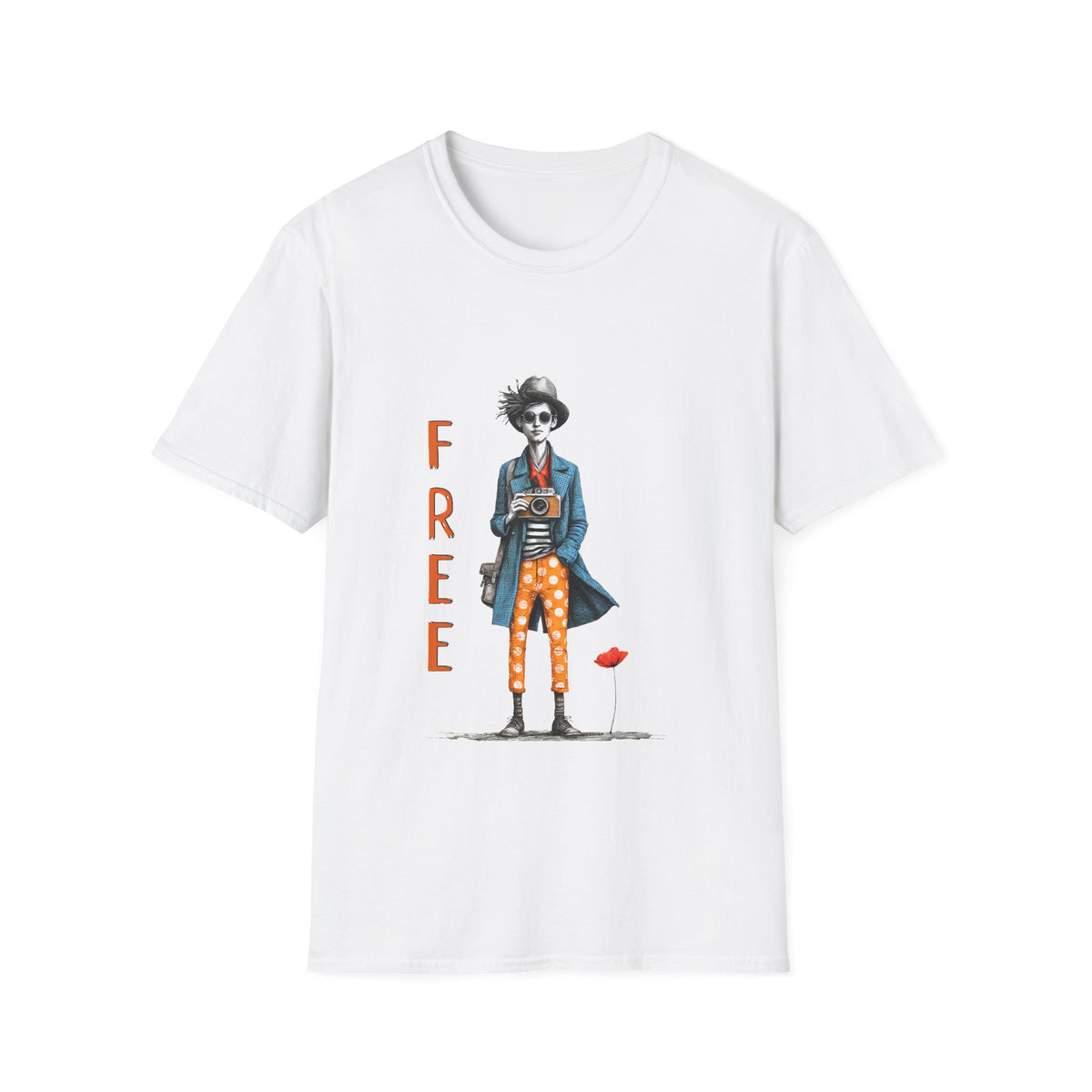 📷 Be "FREE" T-Shirt | Vintage Illustration, Unisex, Colors ⚫🔵🔴🟡⚪