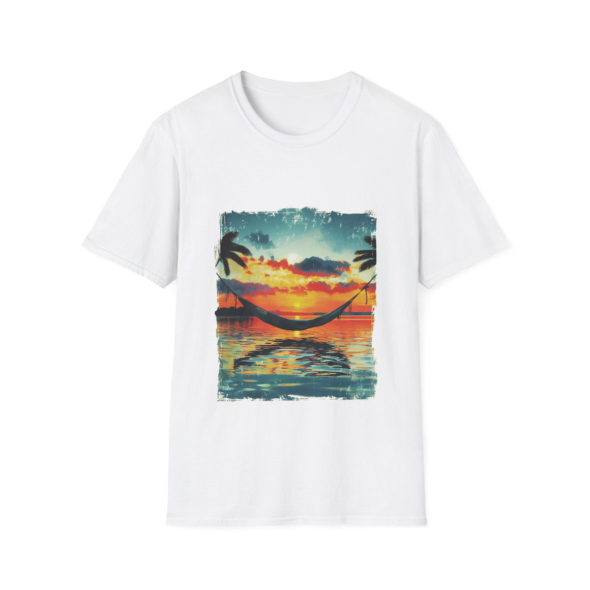 🏝️ Hammock Over the Ocean – Relax Vibes Graphic T-Shirt, Unisex, Colors ⚫🔵🔴🟡⚪