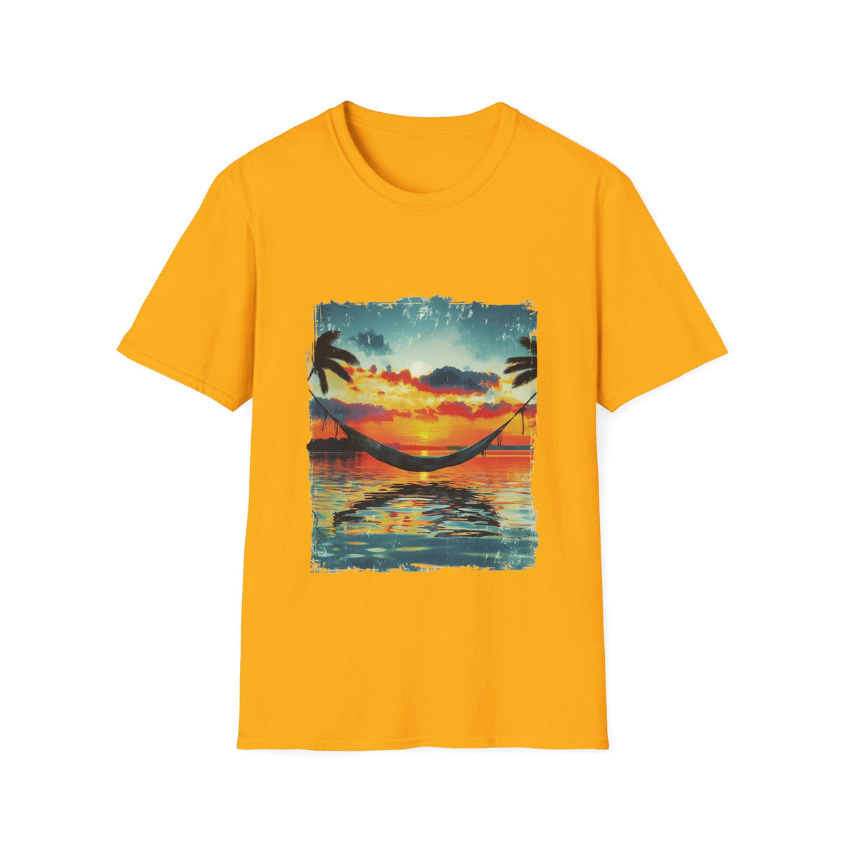 🏝️ Hammock Over the Ocean – Relax Vibes Graphic T-Shirt, Unisex, Colors ⚫🔵🔴🟡⚪