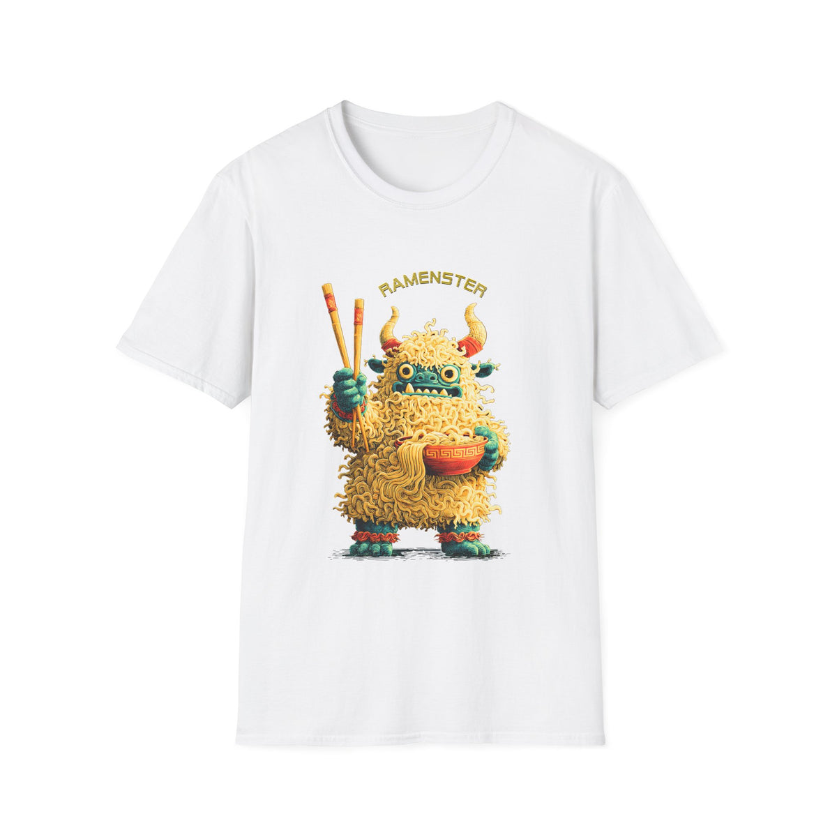 🍜 Ramen Monster – Slurp of Destruction Japanese Noodle T-Shirt, Unisex, Colors ⚫🔵🔴🟡⚪