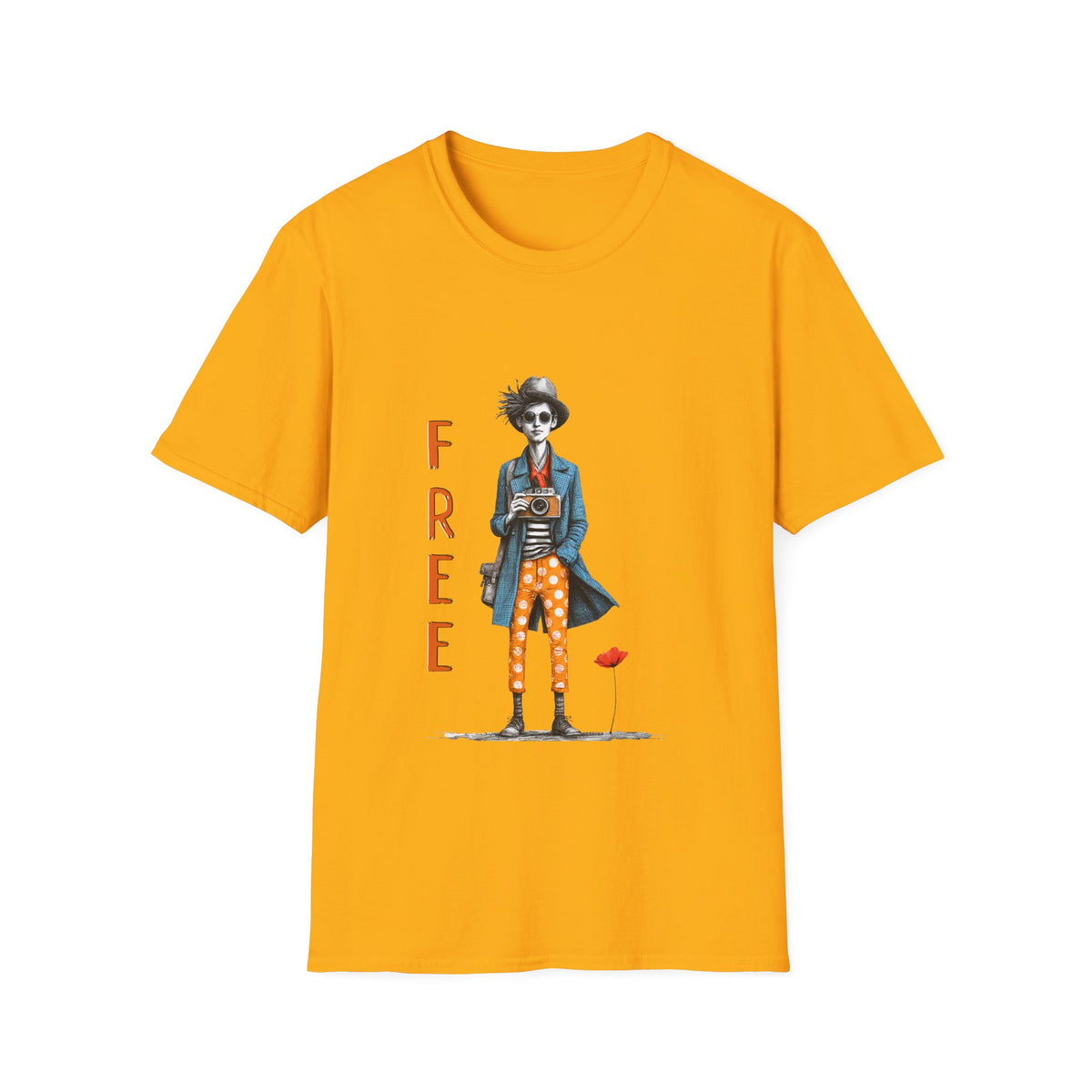 📷 Be "FREE" T-Shirt | Vintage Illustration, Unisex, Colors ⚫🔵🔴🟡⚪