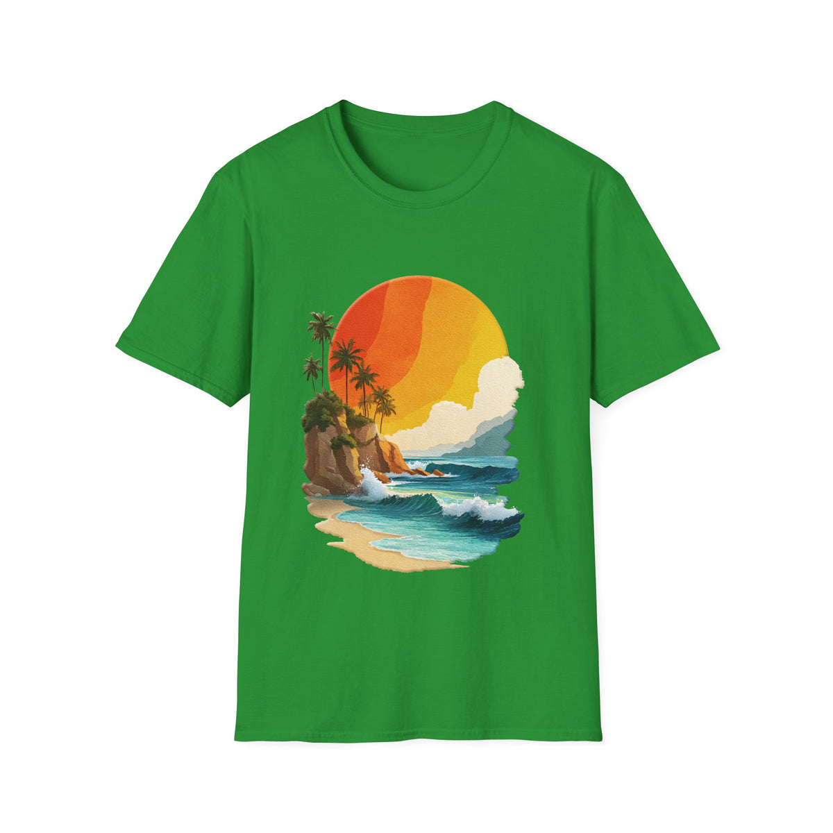 🌊 Ocean Sunset T-Shirt – Coastal Waves & Golden Horizon Graphic Tee, Unisex, Colors ⚫🔵🔴🟡⚪