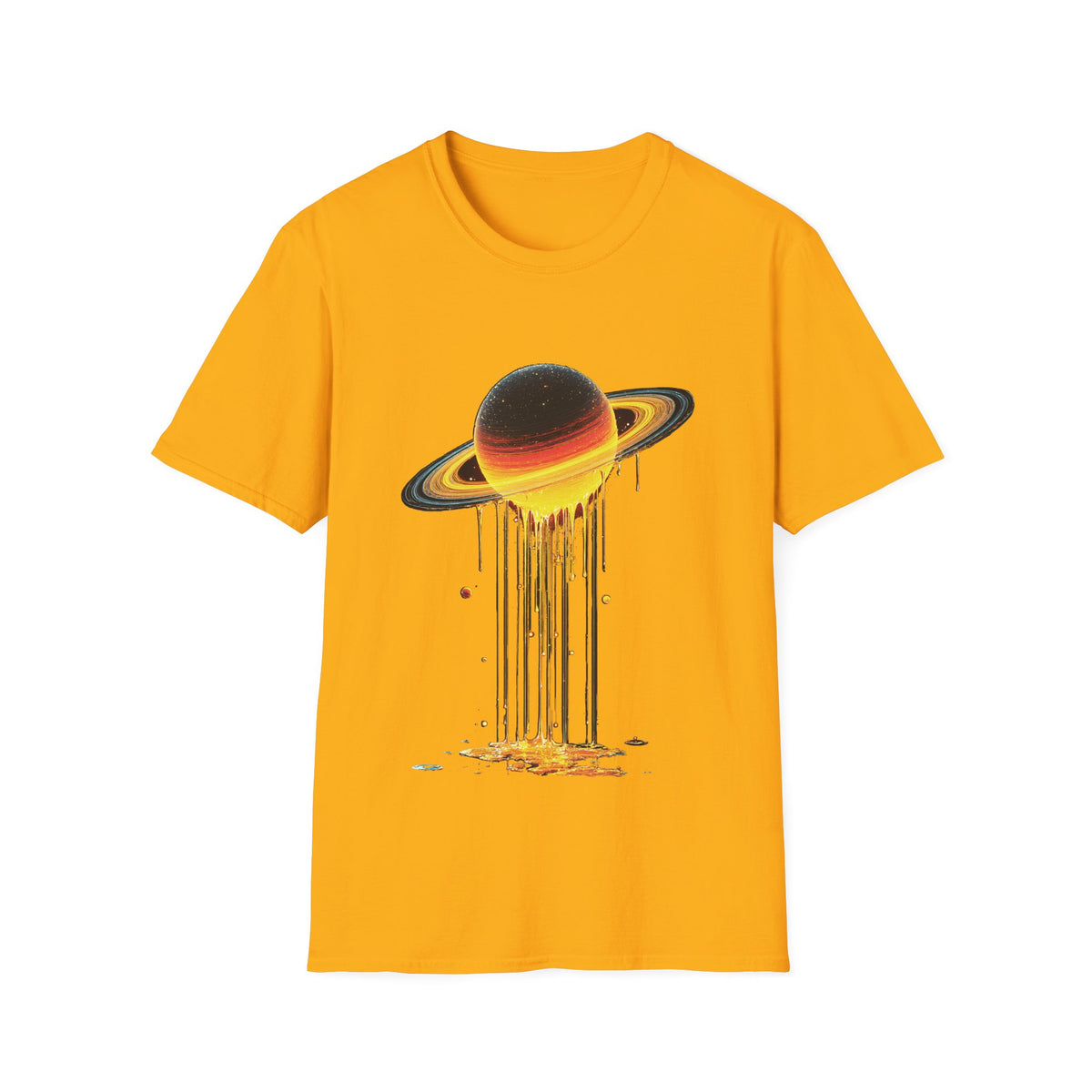 🪐Saturn Meltdown – Dripping Planet T-Shirt, Unisex, Colors ⚫🔵🔴🟡⚪