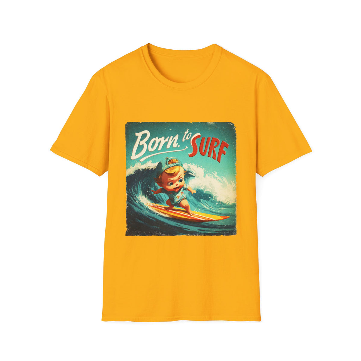 🏄 Baby Surfer – Vintage Vibes Cute Surfing Sports T-Shirt, Unisex, Colors ⚫🔵🔴🟡⚪