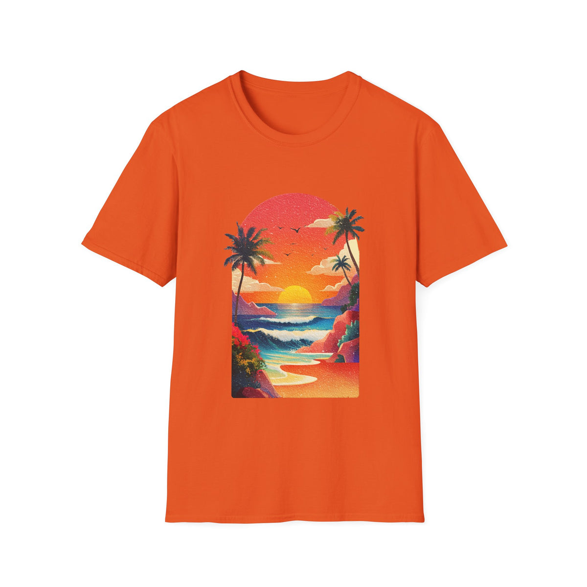 🌊 Ocean Golden Hour Sunset T-Shirt – Coastal Waves, Warm Sunset Glow, Unisex, Colors ⚫🔵🔴🟠🟡⚪