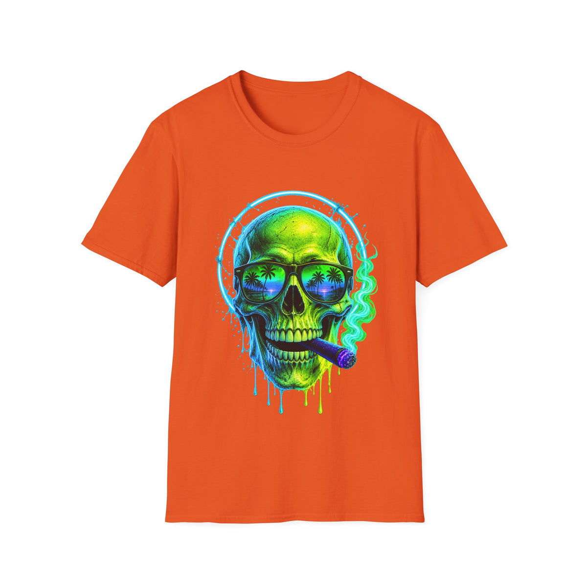 💀 Tropical Skull T-Shirt, Unisex, Colors ⚫🔵🔴🟢🟠🟡⚪