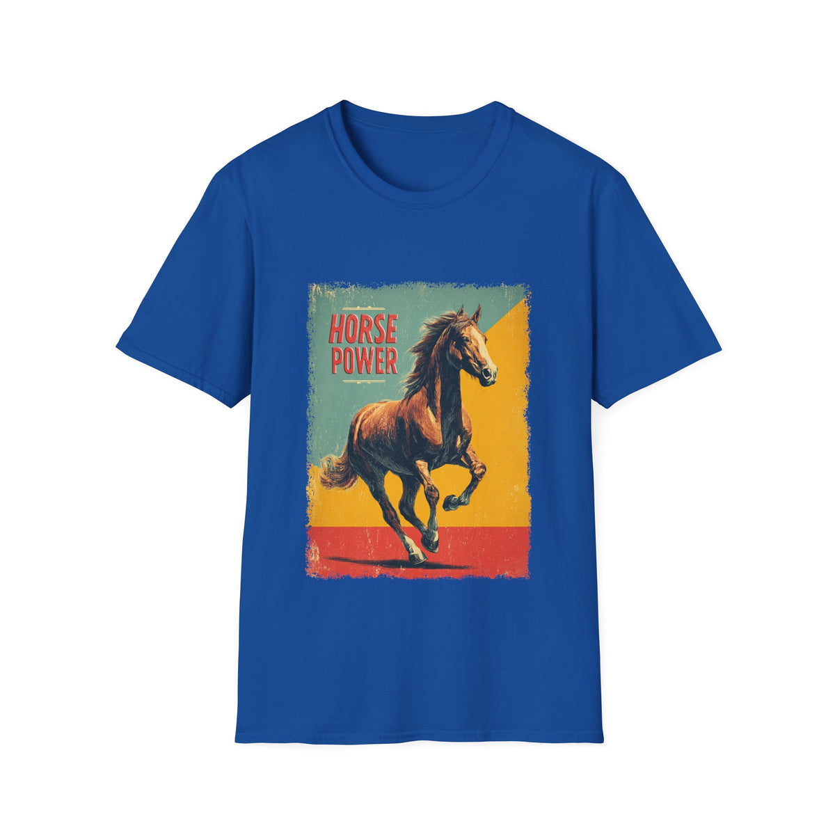 🐴 Retro Horse Power Vintage T-Shirt | Classic Muscle Horse Graphic Tee, Unisex, Colors ⚫🔵🔴🟠🟡⚪