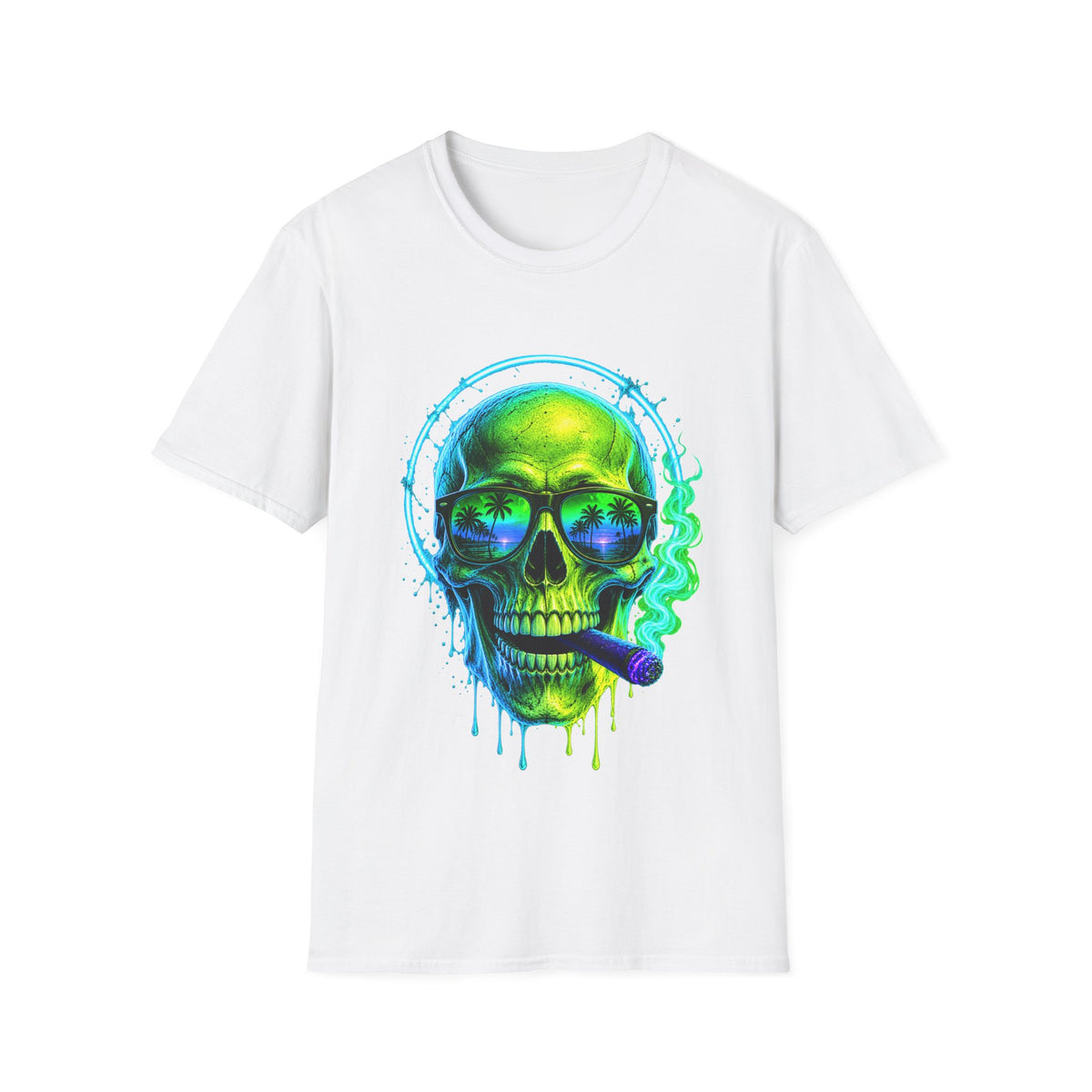 💀 Tropical Skull T-Shirt, Unisex, Colors ⚫🔵🔴🟢🟠🟡⚪
