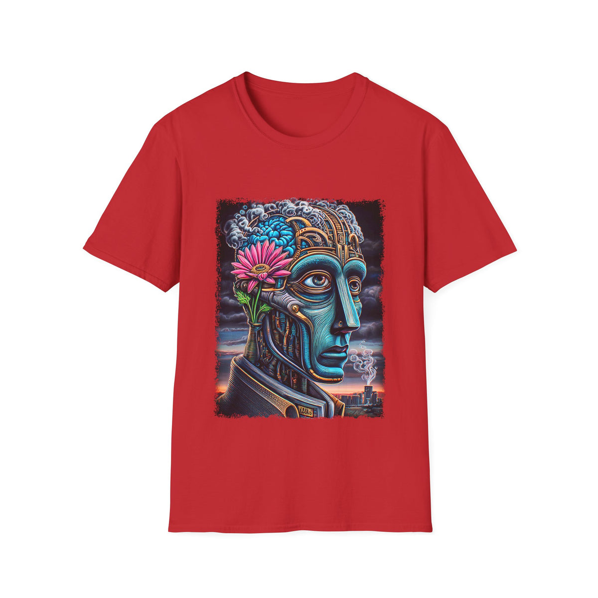🖼️ Surreal T-Shirt – Mechanical Human Art, Unisex, Colors ⚫🔵🔴🟡⚪