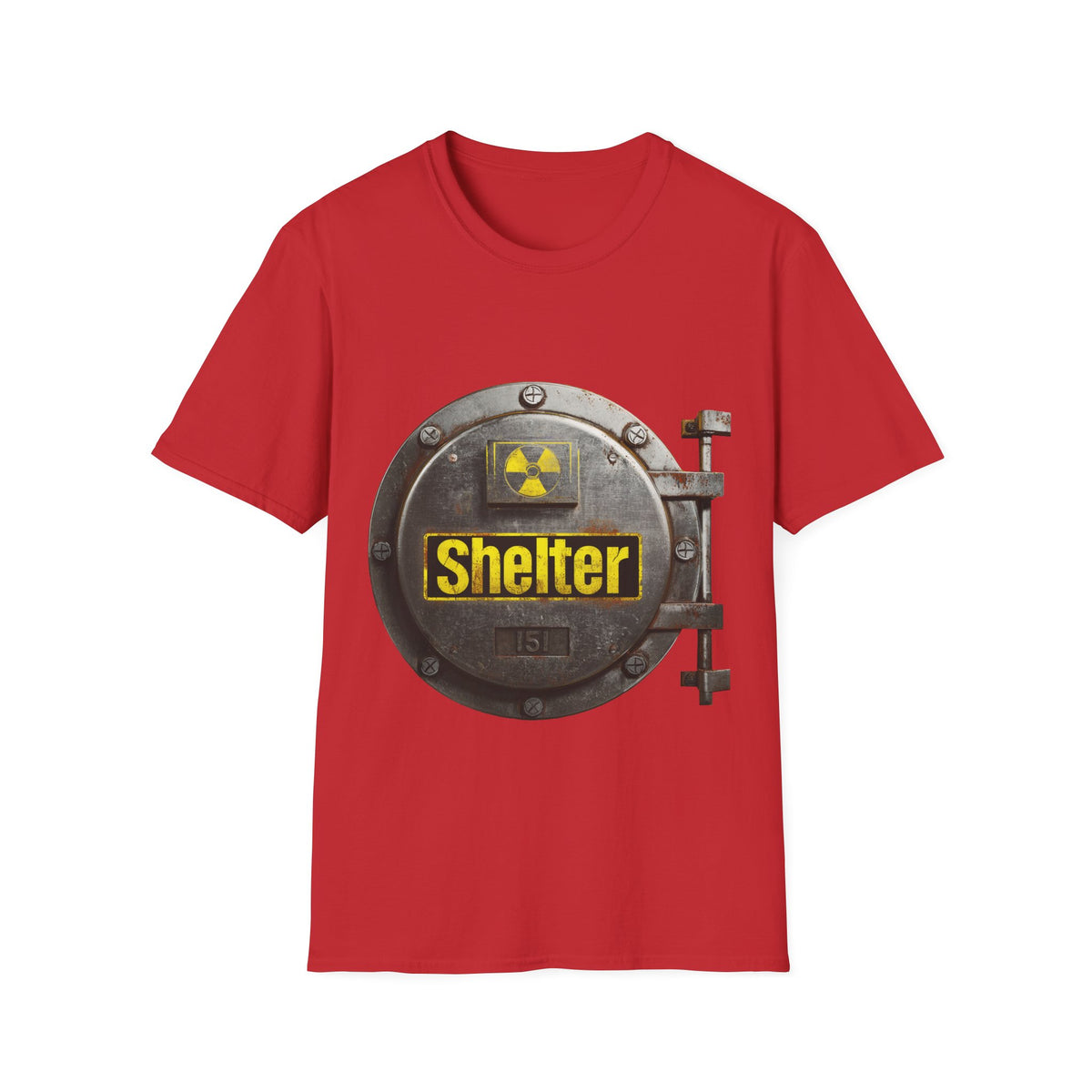 ☢️ Shelter T-Shirt – Post-Apocalyptic, Unisex, Colors ⚫🔵🔴🟠🟡⚪