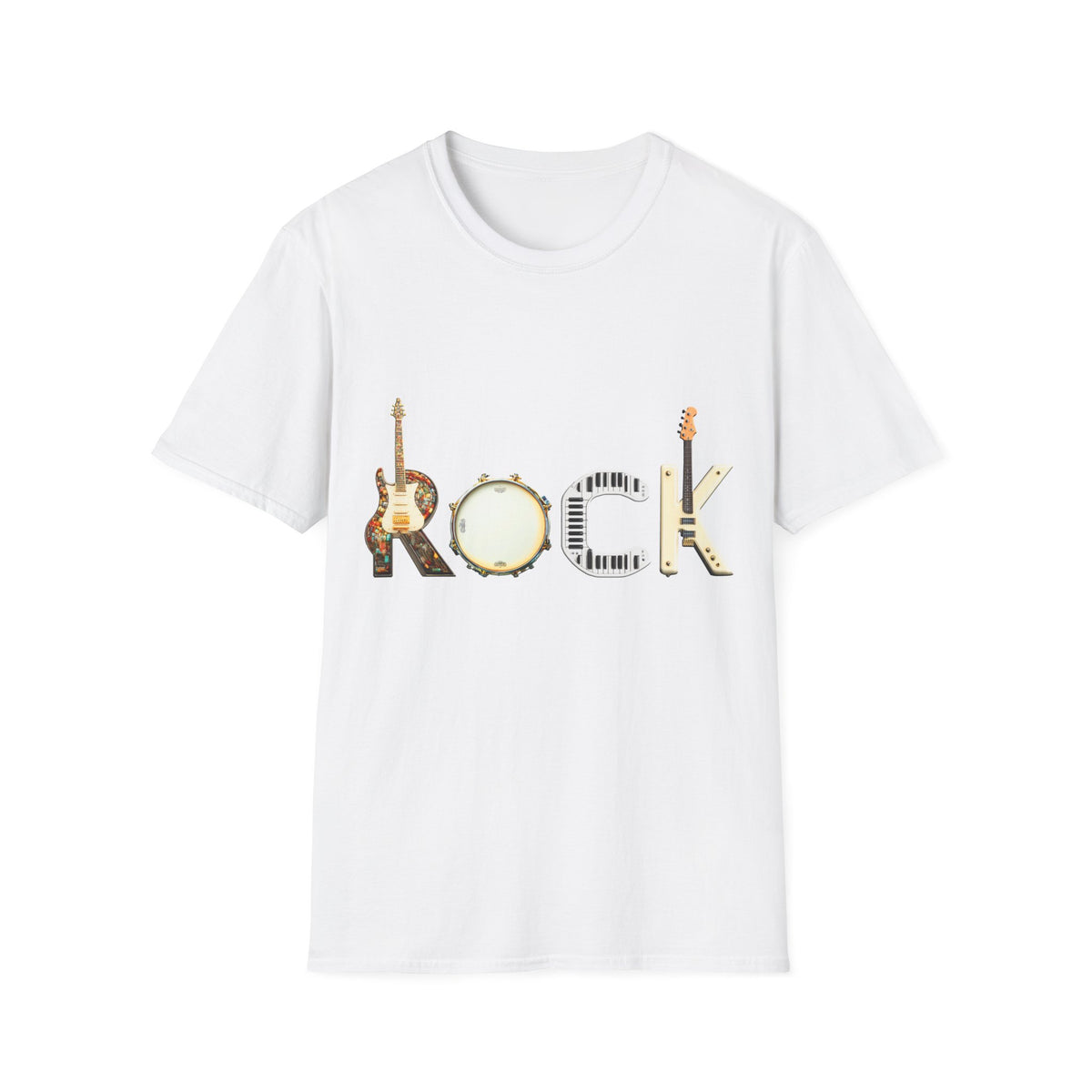 🎵 Rock Instrument Typography T-Shirt, Unisex, Colors ⚫🔵🔴🟡⚪