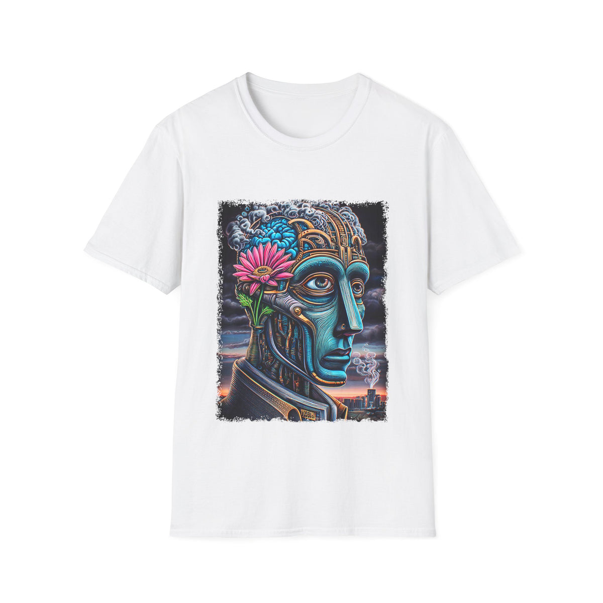 🖼️ Surreal T-Shirt – Mechanical Human Art, Unisex, Colors ⚫🔵🔴🟡⚪