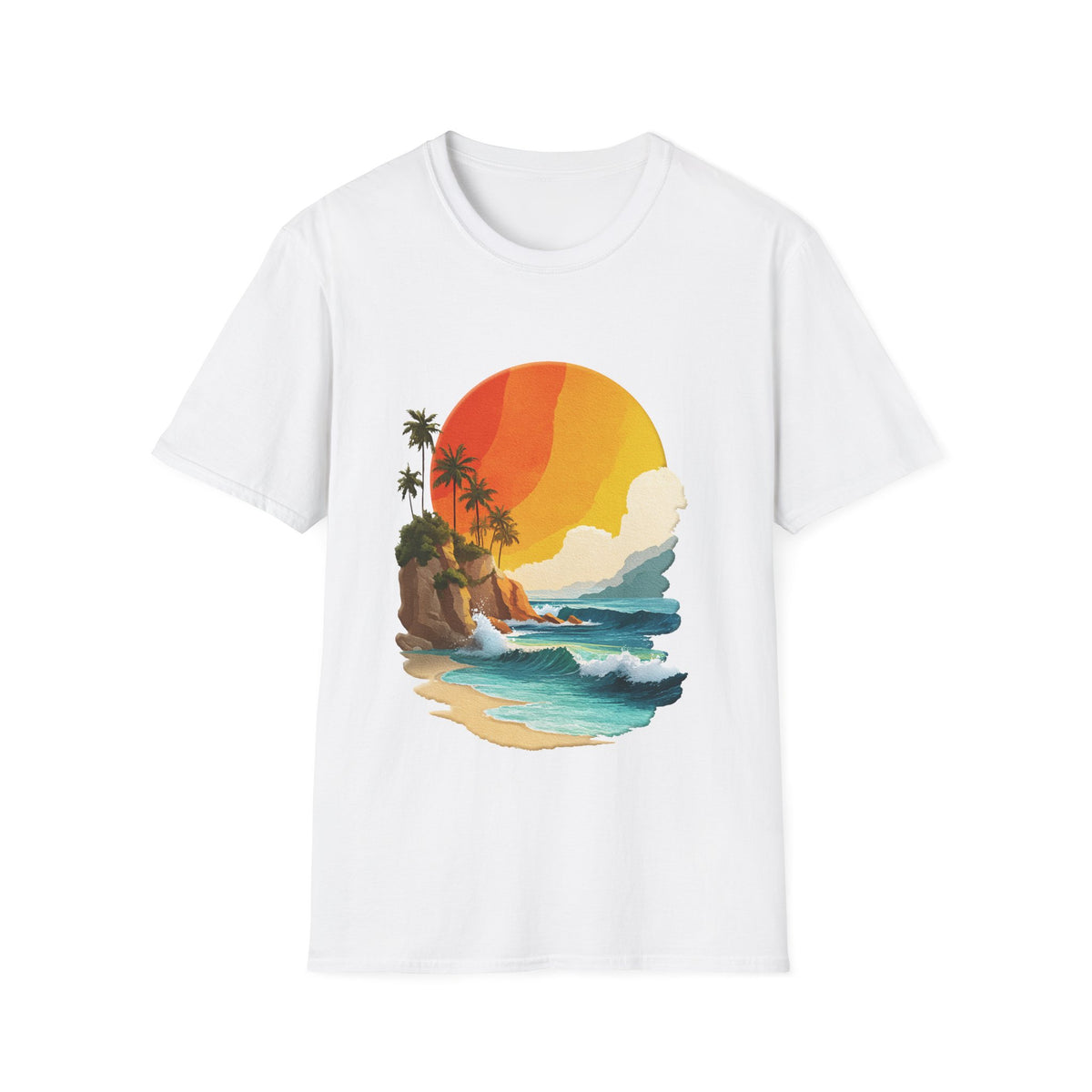 🌊 Ocean Sunset T-Shirt – Coastal Waves & Golden Horizon Graphic Tee, Unisex, Colors ⚫🔵🔴🟡⚪