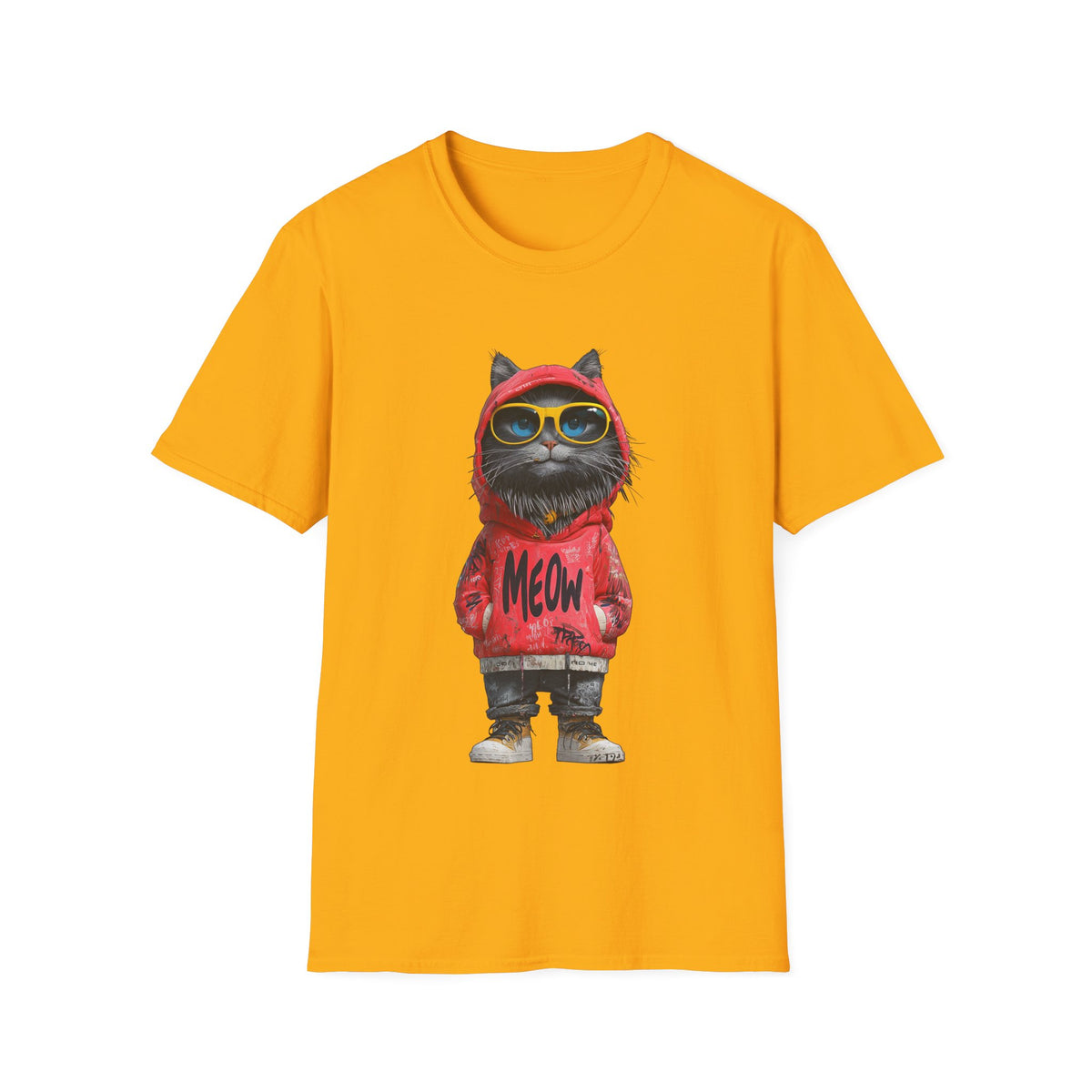 😎 Cool Hooded Cat T-Shirt, Unisex, Colors ⚫🔵🔴🟡⚪