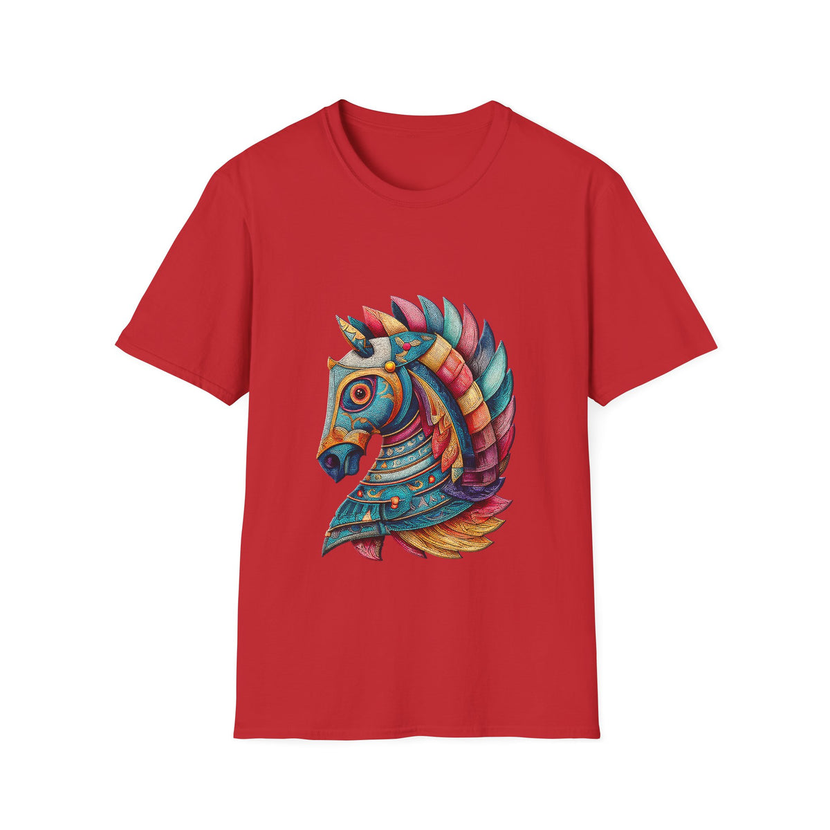 ♘ Mosaic Horse T-Shirt | Colorful Geometric Horse Art Tee, Unisex, Colors ⚫🔵🔴🟡⚪