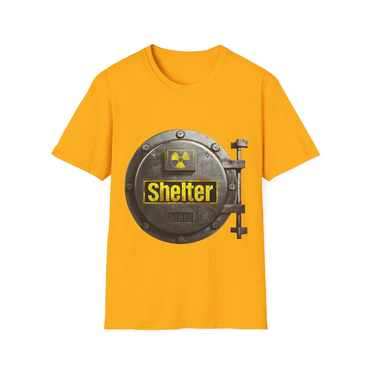 ☢️ Shelter T-Shirt – Post-Apocalyptic, Unisex, Colors ⚫🔵🔴🟠🟡⚪