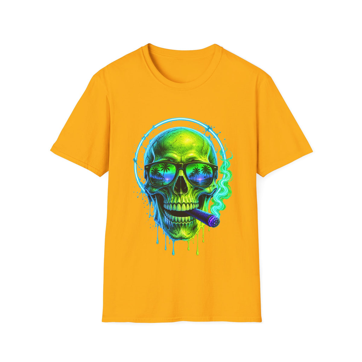 💀 Tropical Skull T-Shirt, Unisex, Colors ⚫🔵🔴🟢🟠🟡⚪