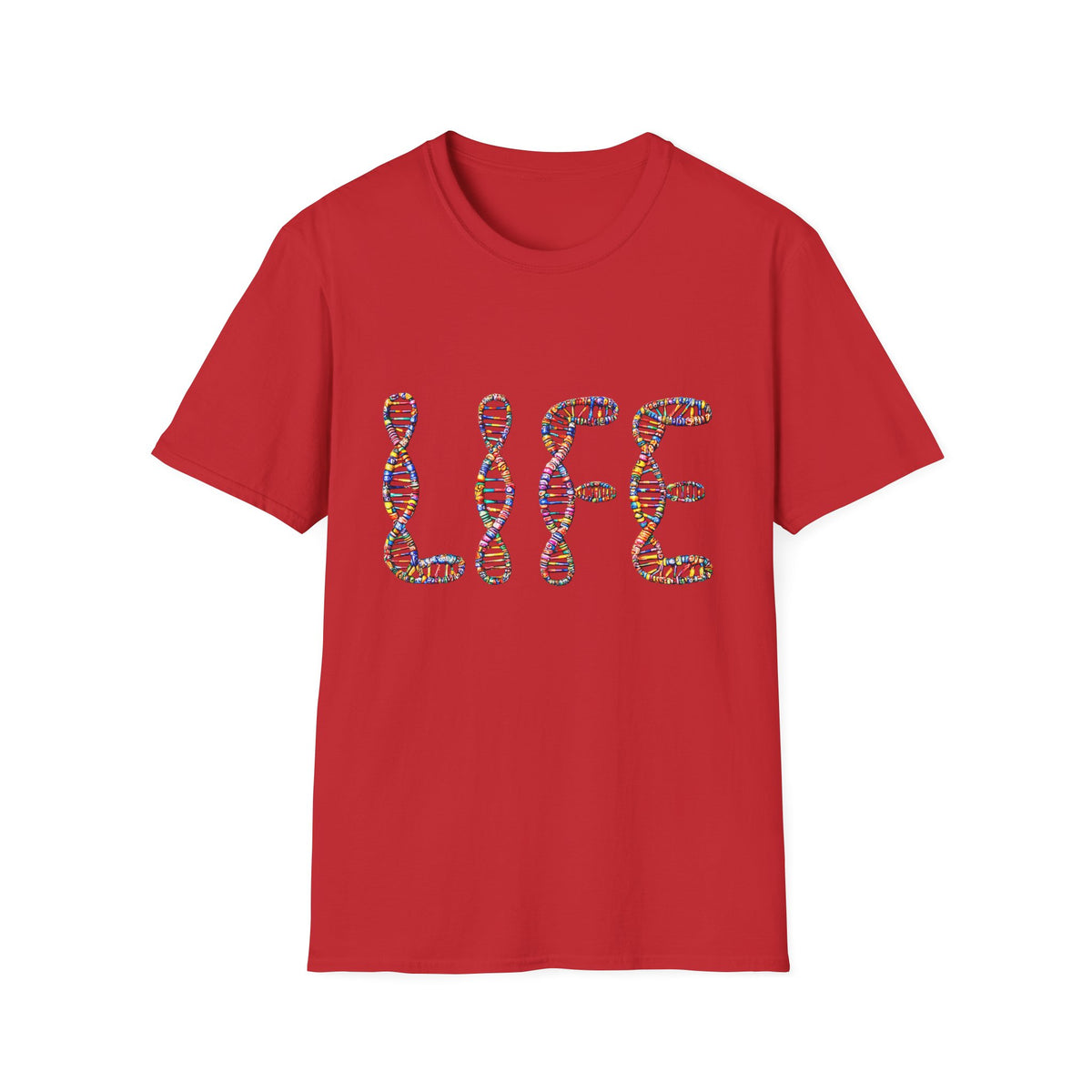 🧬 DNA "LIFE" T-Shirt – Minimalist Science & Biology Graphic Tee, Unisex, Colors ⚫🔵🔴🟡⚪