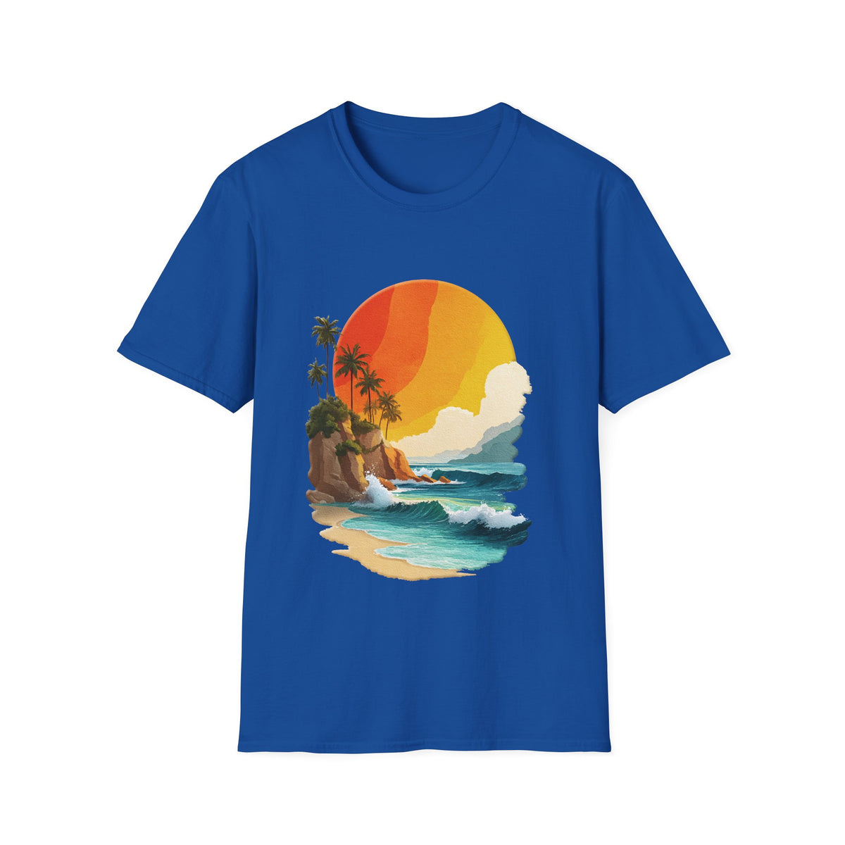 🌊 Ocean Sunset T-Shirt – Coastal Waves & Golden Horizon Graphic Tee, Unisex, Colors ⚫🔵🔴🟡⚪