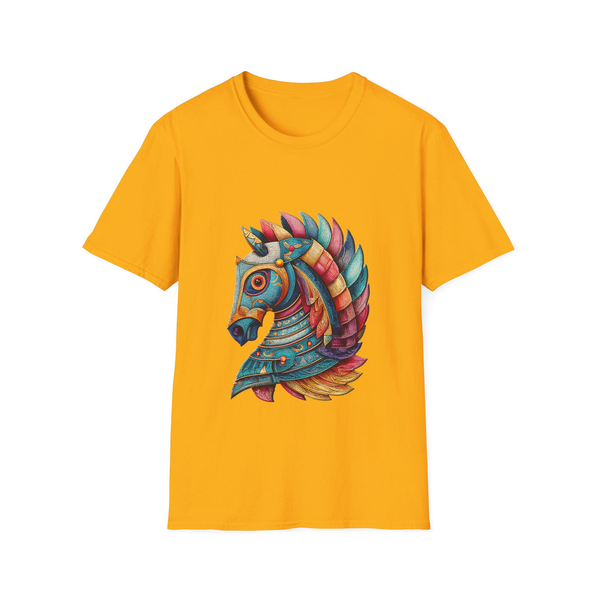 ♘ Mosaic Horse T-Shirt | Colorful Geometric Horse Art Tee, Unisex, Colors ⚫🔵🔴🟡⚪
